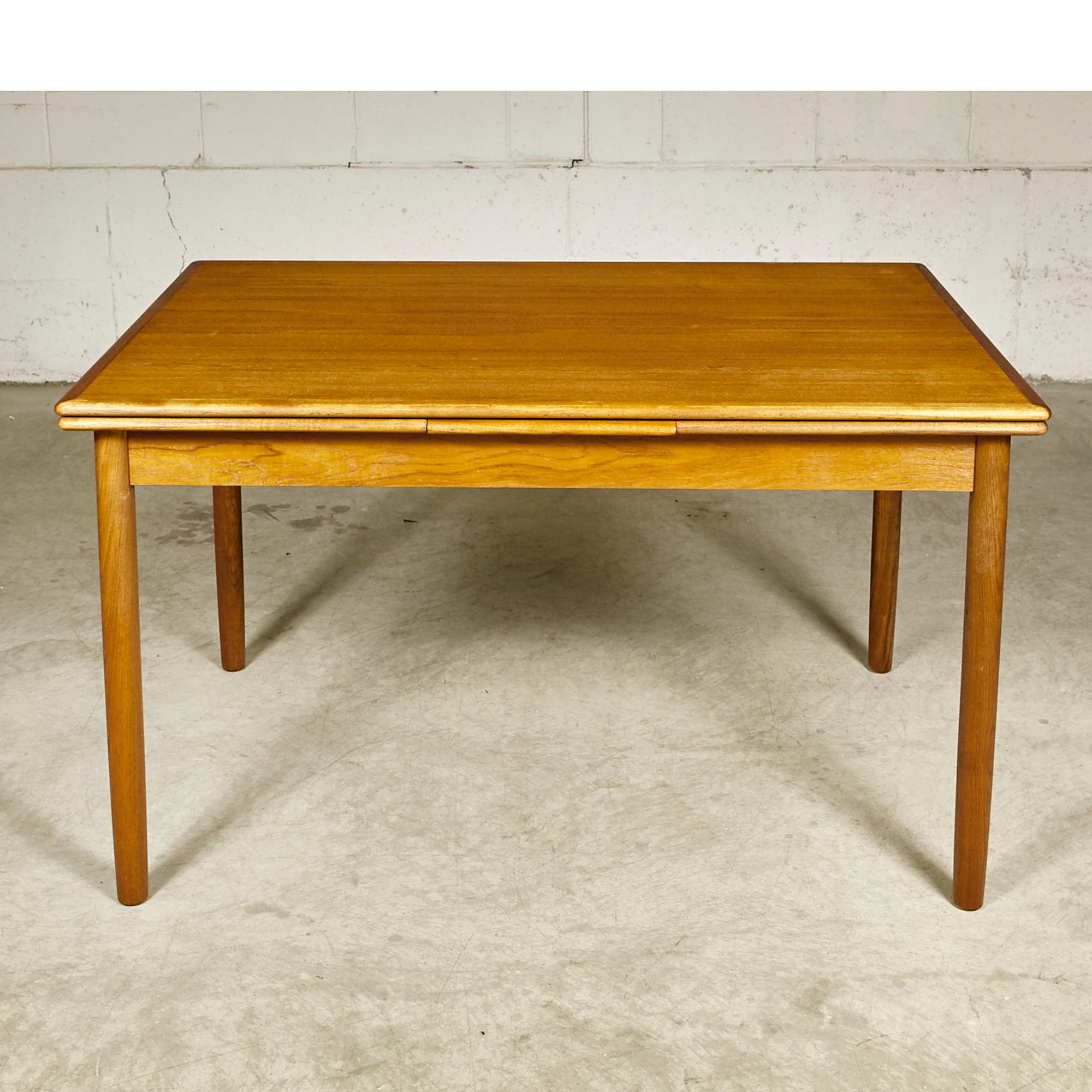 Scandinavian Modern Danish Teak Expandable Dining Room Table For Sale