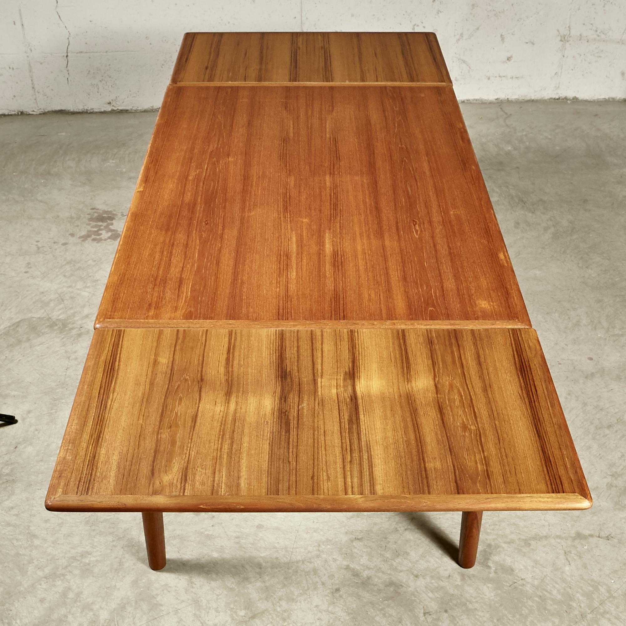 20th Century Danish Teak Expandable Dining Room Table For Sale