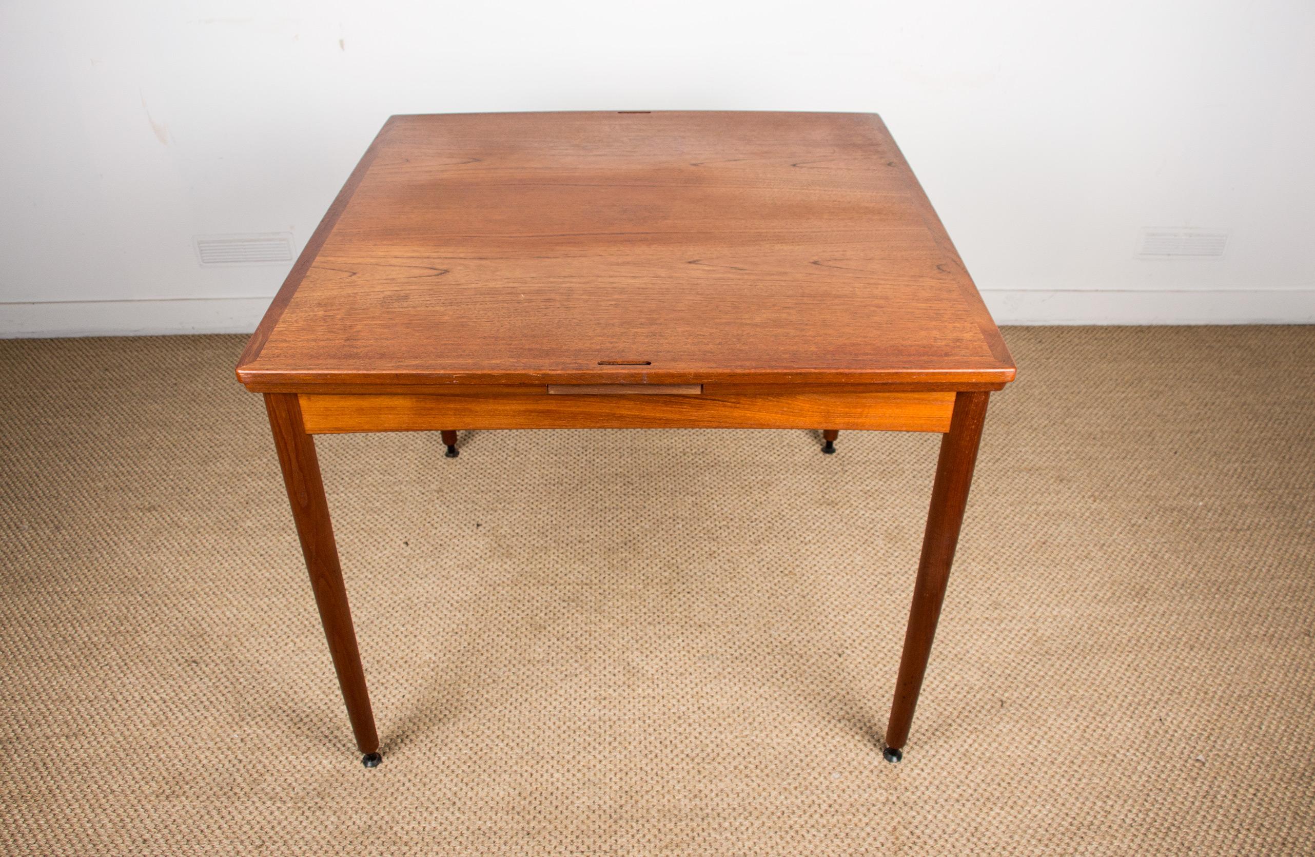 Danish Teak Extendable & Reversible Side Dining or Card Table by Poul Hundevad 1