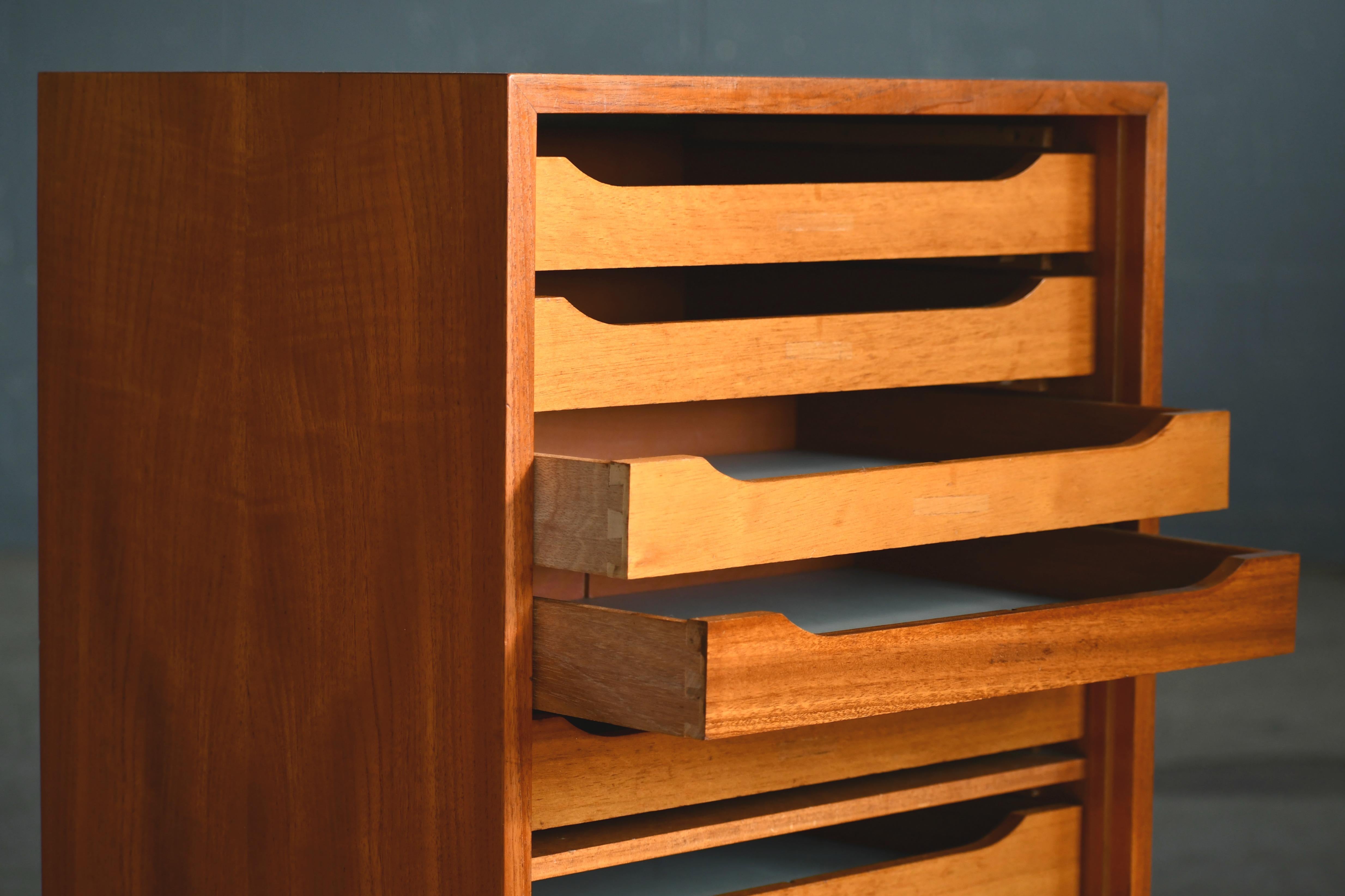 Danish Teak File Cabinet with Lockable Tambour Pull-Up Front, 1950s 2