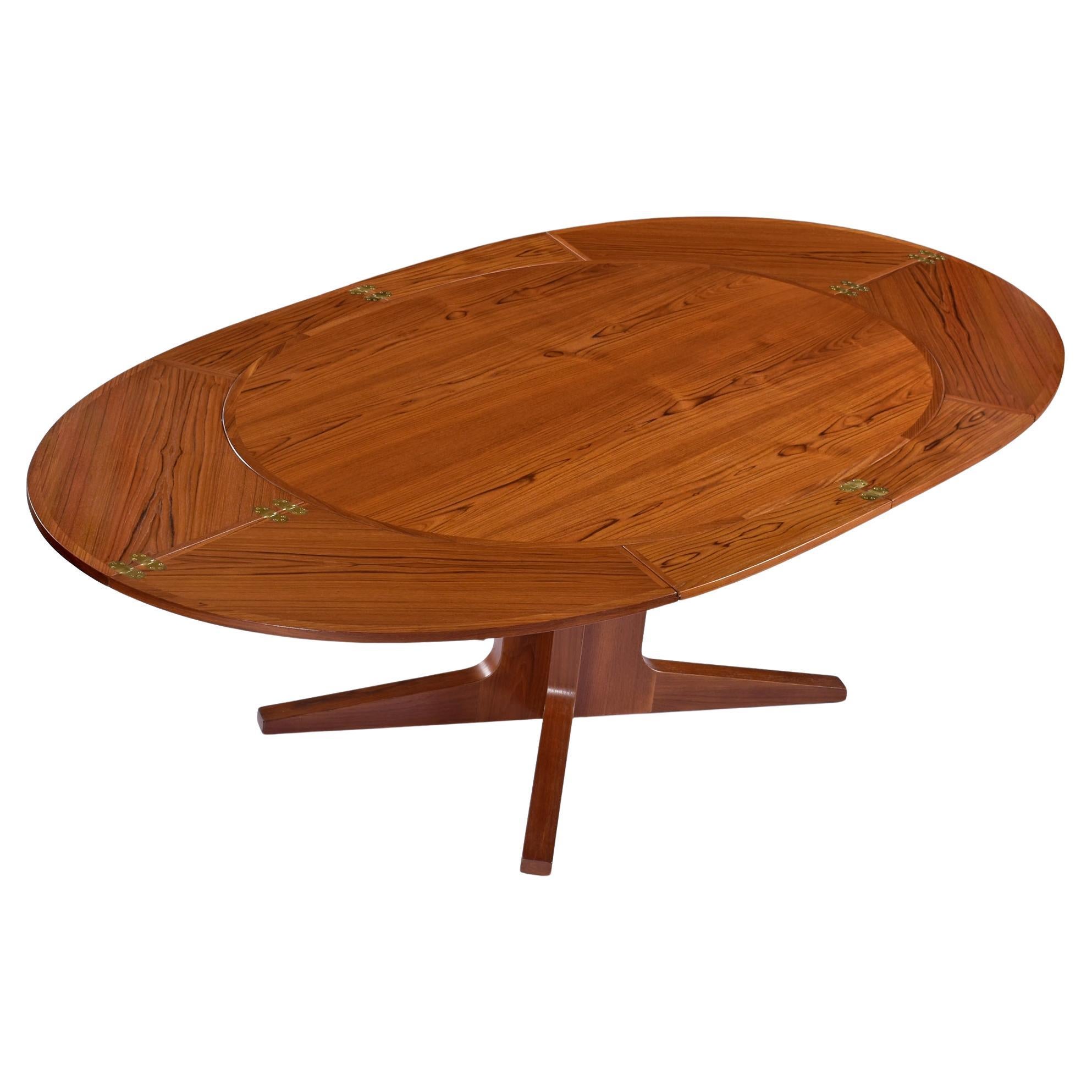 Danish Teak Flip-Flap Oval Lotus Expanding Dining Table by Dyrlund For Sale