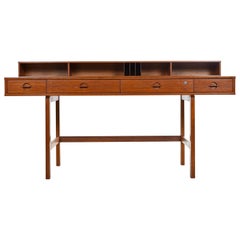 Vintage Danish Teak Flip-Top Partners Desk with Bookcase Cabinets by Peter Lovig