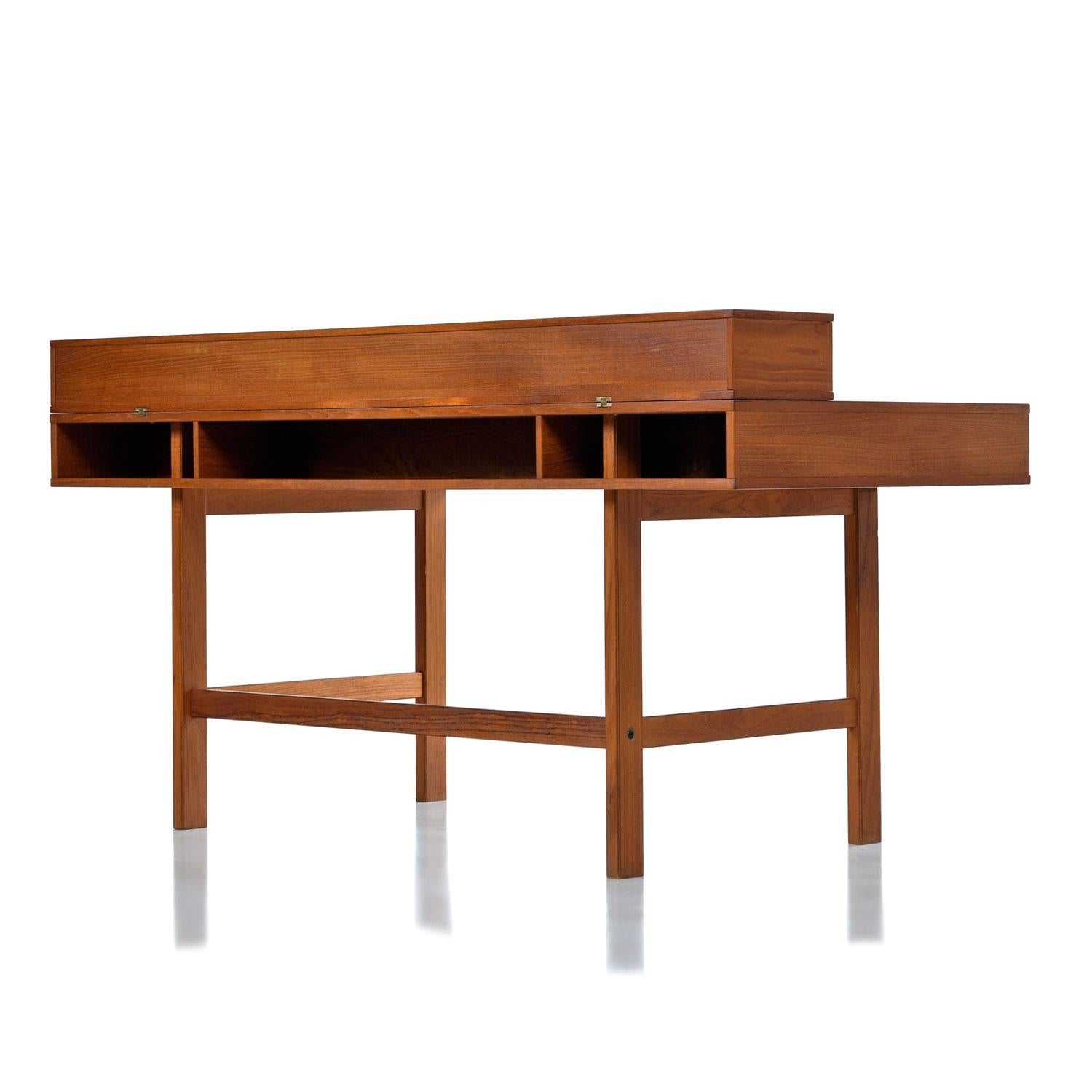Scandinavian Modern Danish Teak Flip-Top Partners Desk with Bookcase Cabinets by Peter Lovig Nielsen