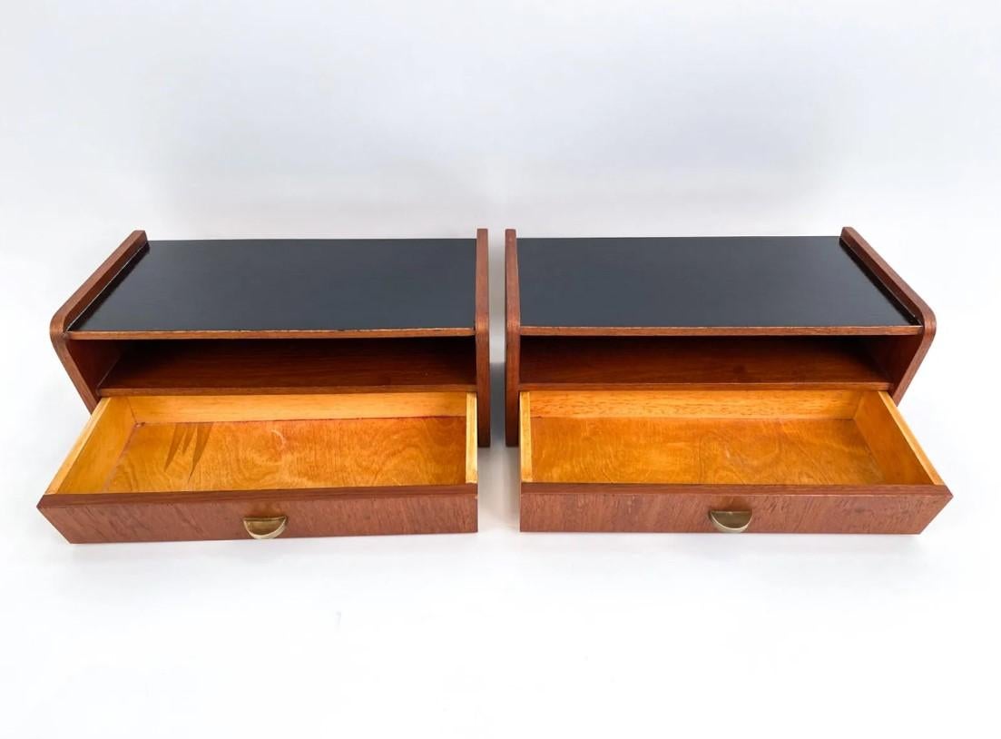 Danish Teak Floating Wall Shelves/Nightstands - Pair In Good Condition For Sale In Brooklyn, NY