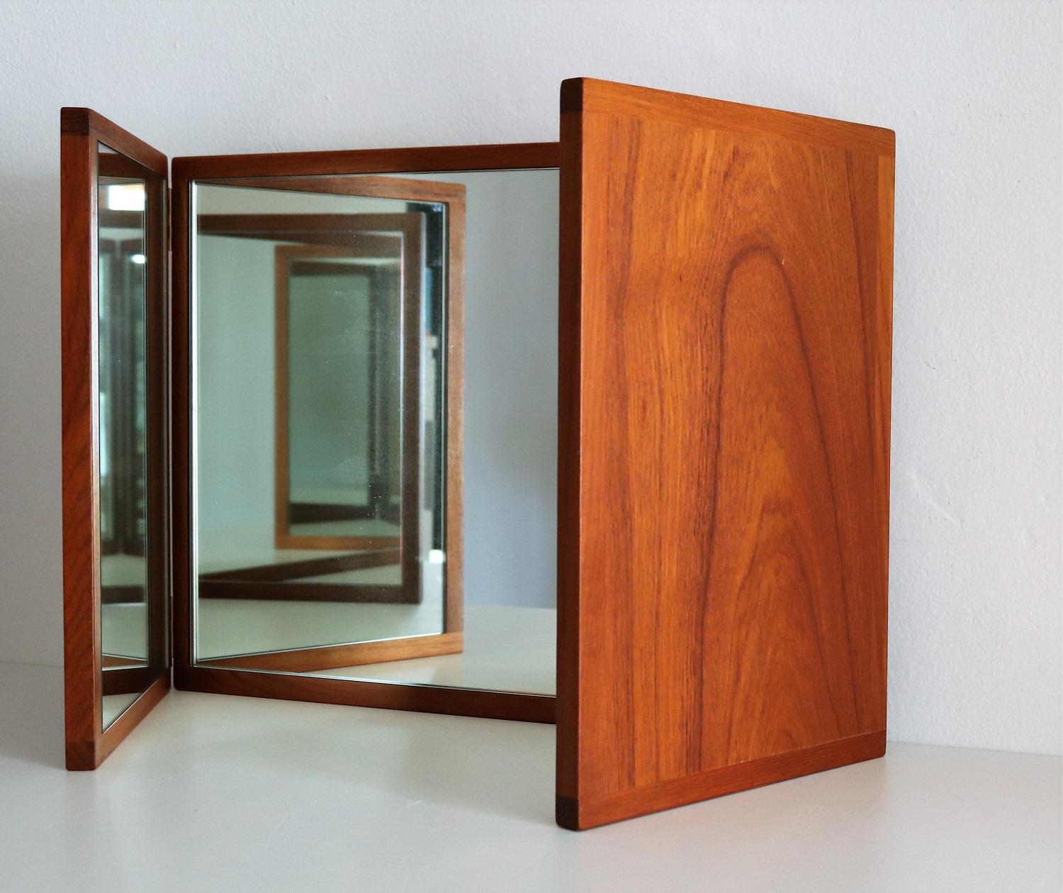 Mid-Century Modern Danish Teak Foldable Wall Mirror by Kai Kristiansen for Aksel Kjersgaard, 1960s