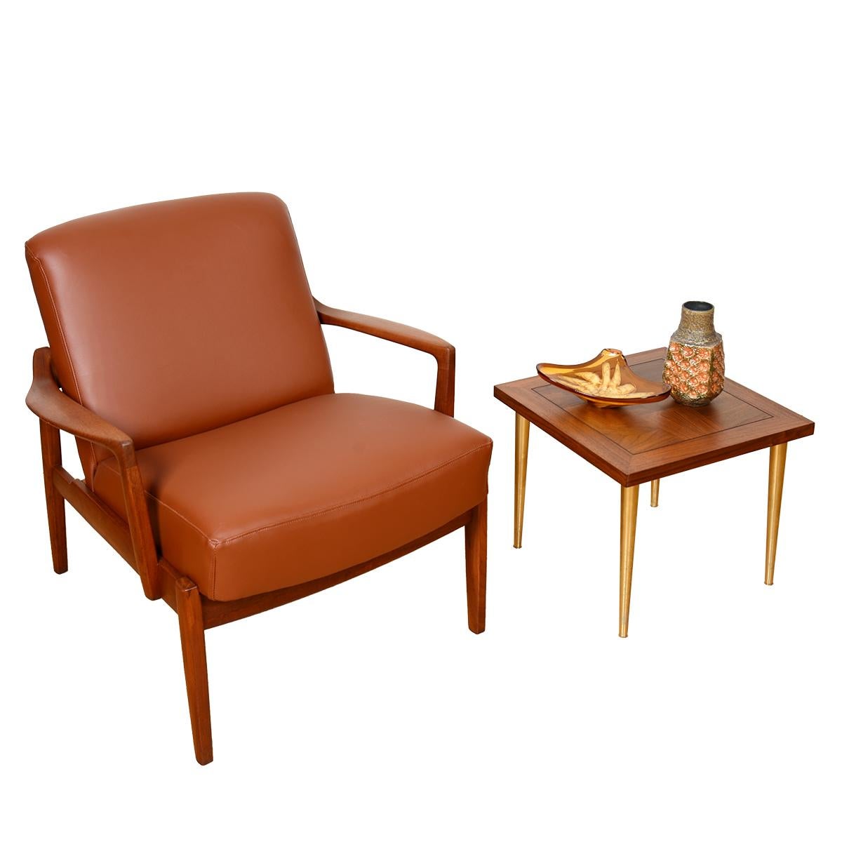 Danish Teak Frame + Leather Cushions Lounge Chair by Tove & Edvard Kindt-Larsen For Sale 1
