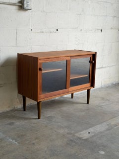Danish Teak Glass Door Cabinet Small Bookcase Storage Unit Denmark 1960s