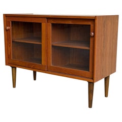 Vintage Danish Teak Display Cabinet with Sliding Glass Doors 1960s
