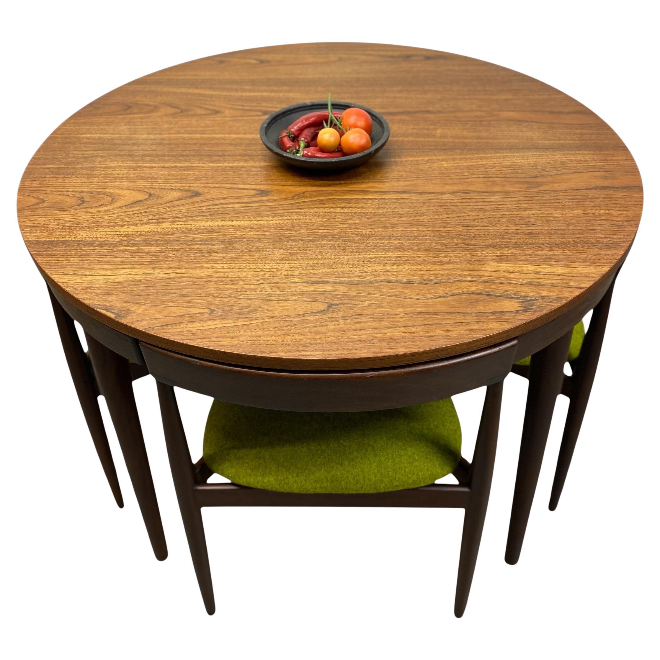 Danish Teak Hans Olsen Extending Dining Table & Chairs Frem Rojle For Sale