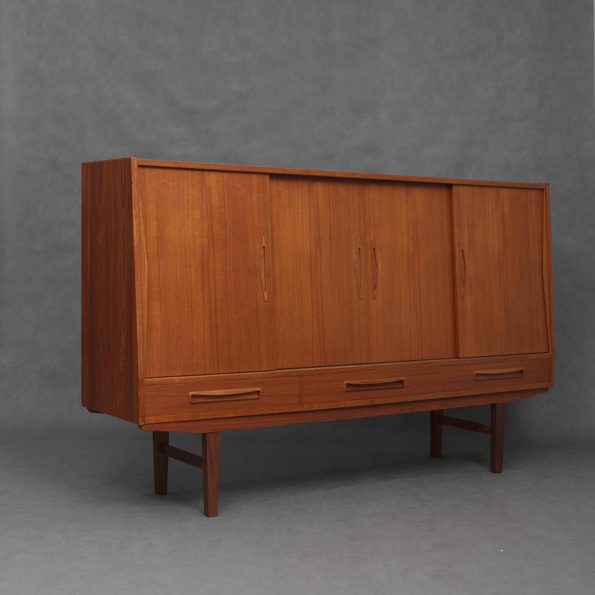Danish Teak Highboard with a Lighted Bar from 1960s For Sale 1