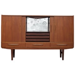 Danish Teak Highboard with a Lighted Bar from 1960s