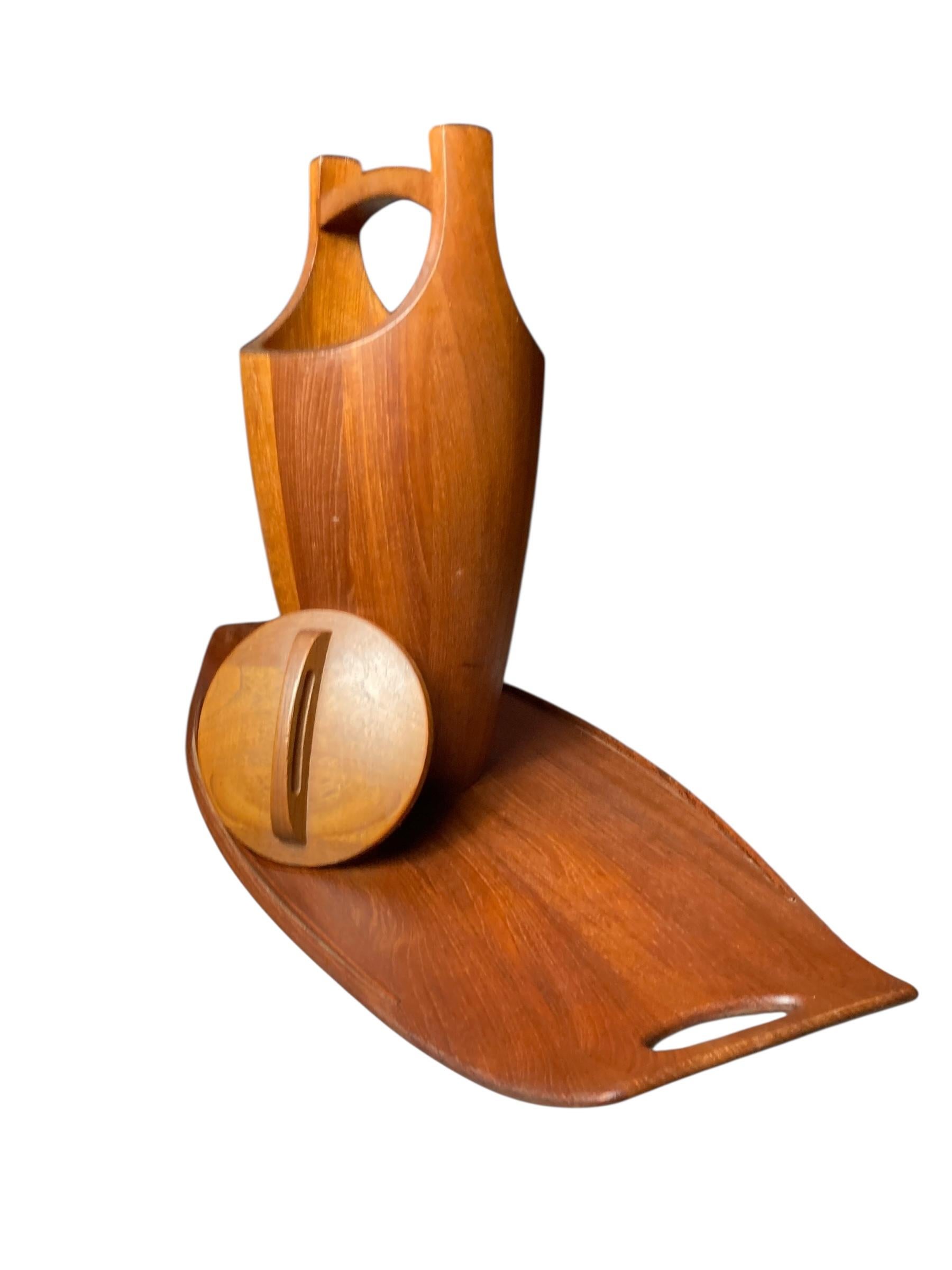 Mid-Century Modern Danish Teak Ice Bucket and Tray by Jens Quistgaard for Dansk Designs Mid Century For Sale