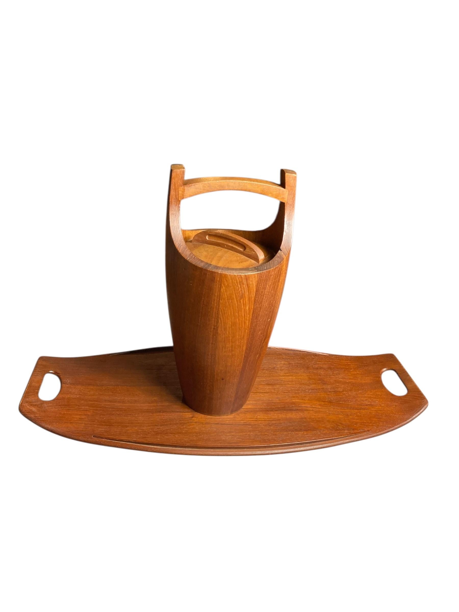 20th Century Danish Teak Ice Bucket and Tray by Jens Quistgaard for Dansk Designs Mid Century For Sale