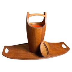 Danish Teak Ice Bucket and Tray by Jens Quistgaard for Dansk Designs Mid Century