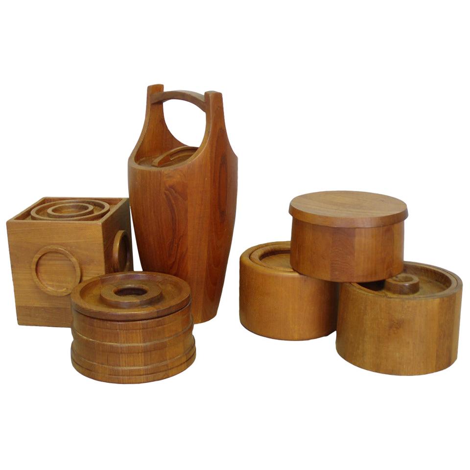 Danish Teak Ice Bucket Collection by Jens Quistgaard JHQ Individually Priced For Sale