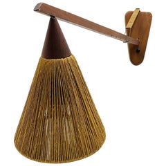 Danish Teak & Jute Wall Sconce by Ib Fabiansen for Fog & Morup
