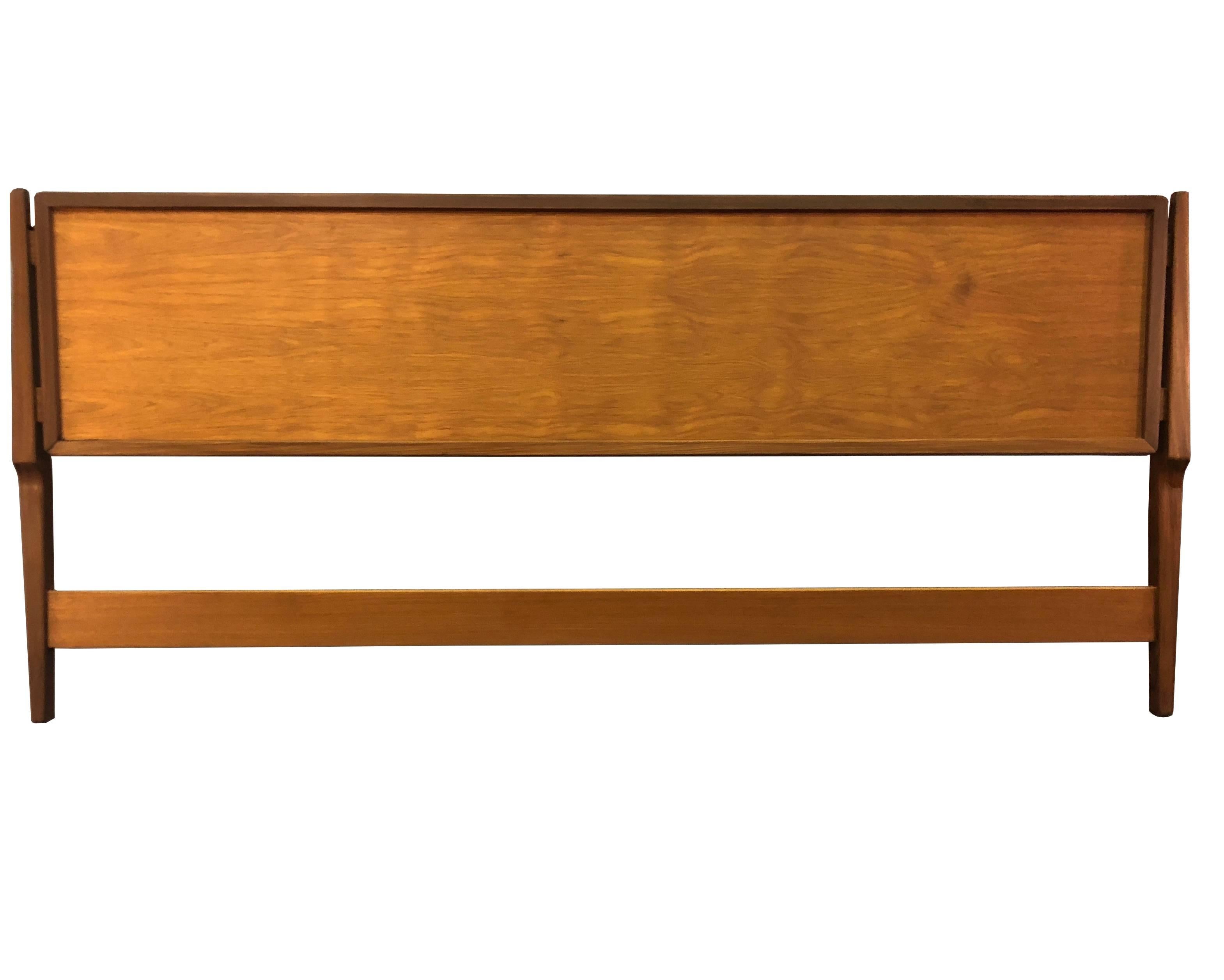 Mid-Century Modern 1960s Danish teak wood king-size headboard in newly refinished condition. Hardware is not included. Marked.