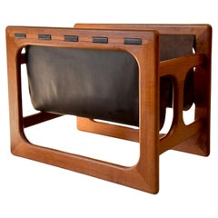 Vintage Danish Teak & Leather Magazine Rack By Aksel Kjersgaard for Salin Møbler 