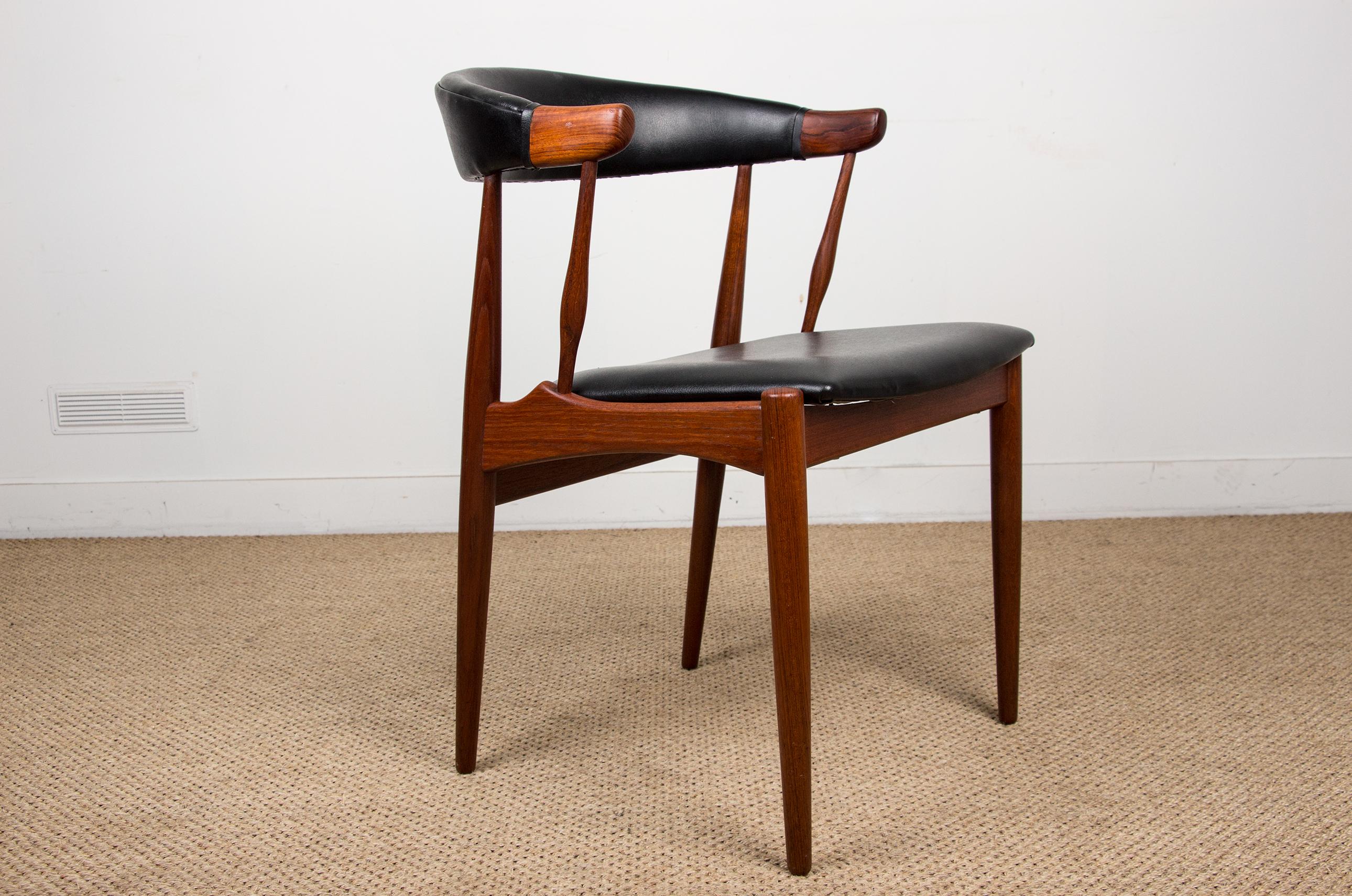 Scandinavian Modern Danish Teak & Leatherette Side Chairs by Johannes Andersen for Bröderna 1960