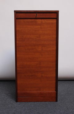 Danish Teak Locking Tambour Door Filing / Jewelry Cabinet