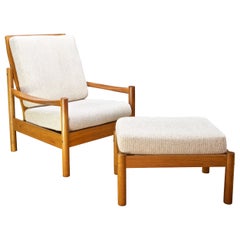 Vintage Danish Teak Lounge Chair and Ottoman Cabin Mid-Century Modern Rustic Ski Chalet