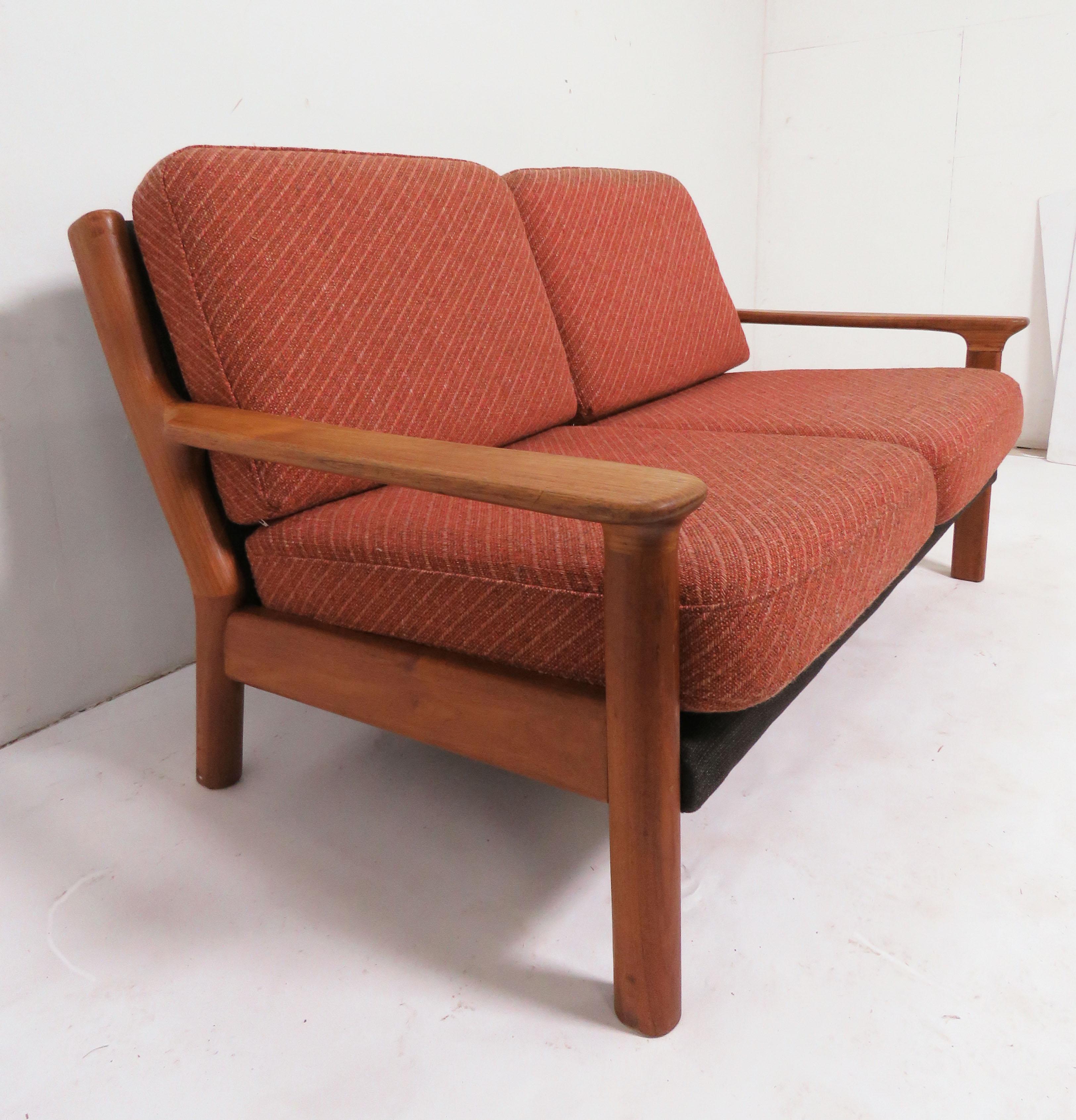 Upholstery Danish Teak Loveseat Sofa, circa 1970s
