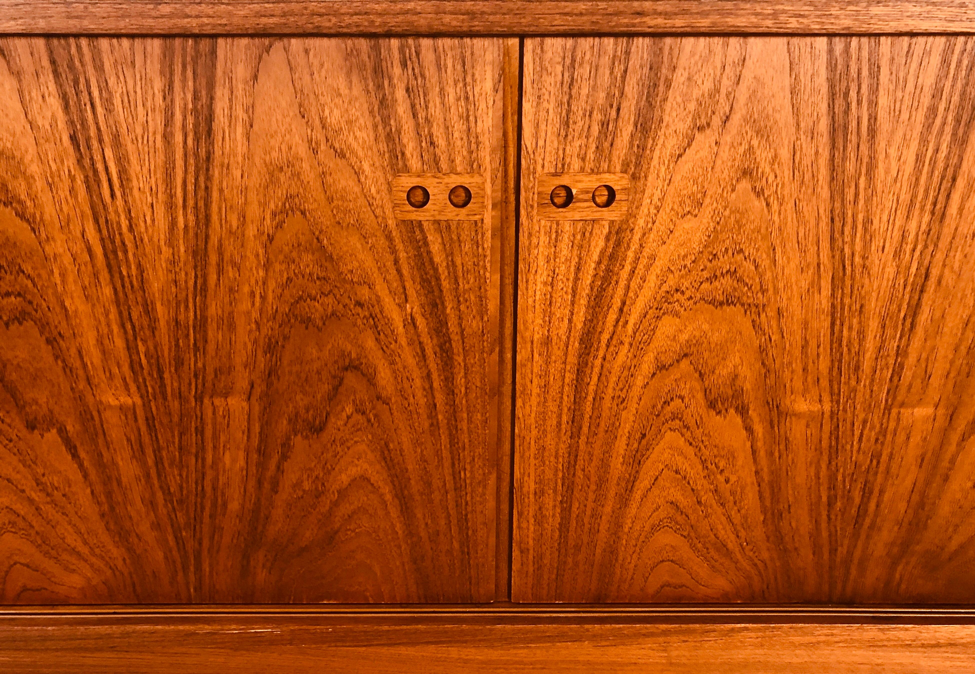 Danish Teak Low Slide Front Credenza In Good Condition For Sale In Amherst, NH