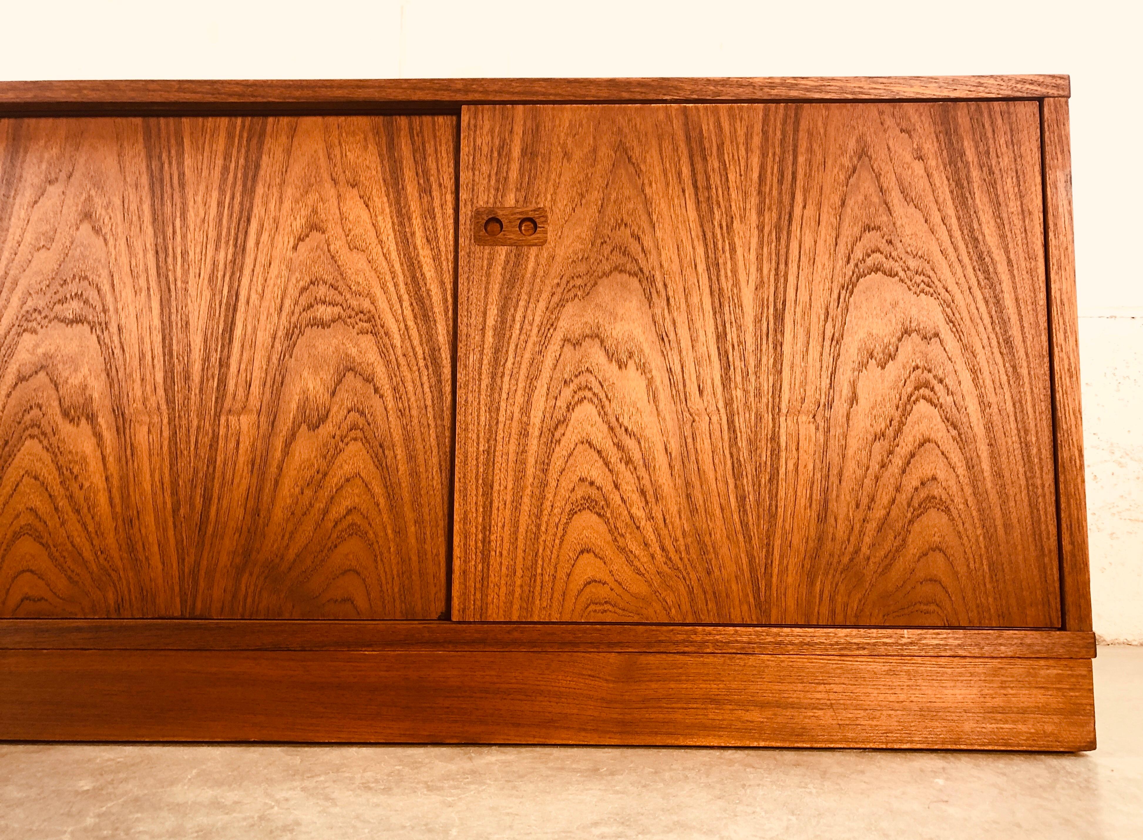 Danish Teak Low Slide Front Credenza For Sale 2