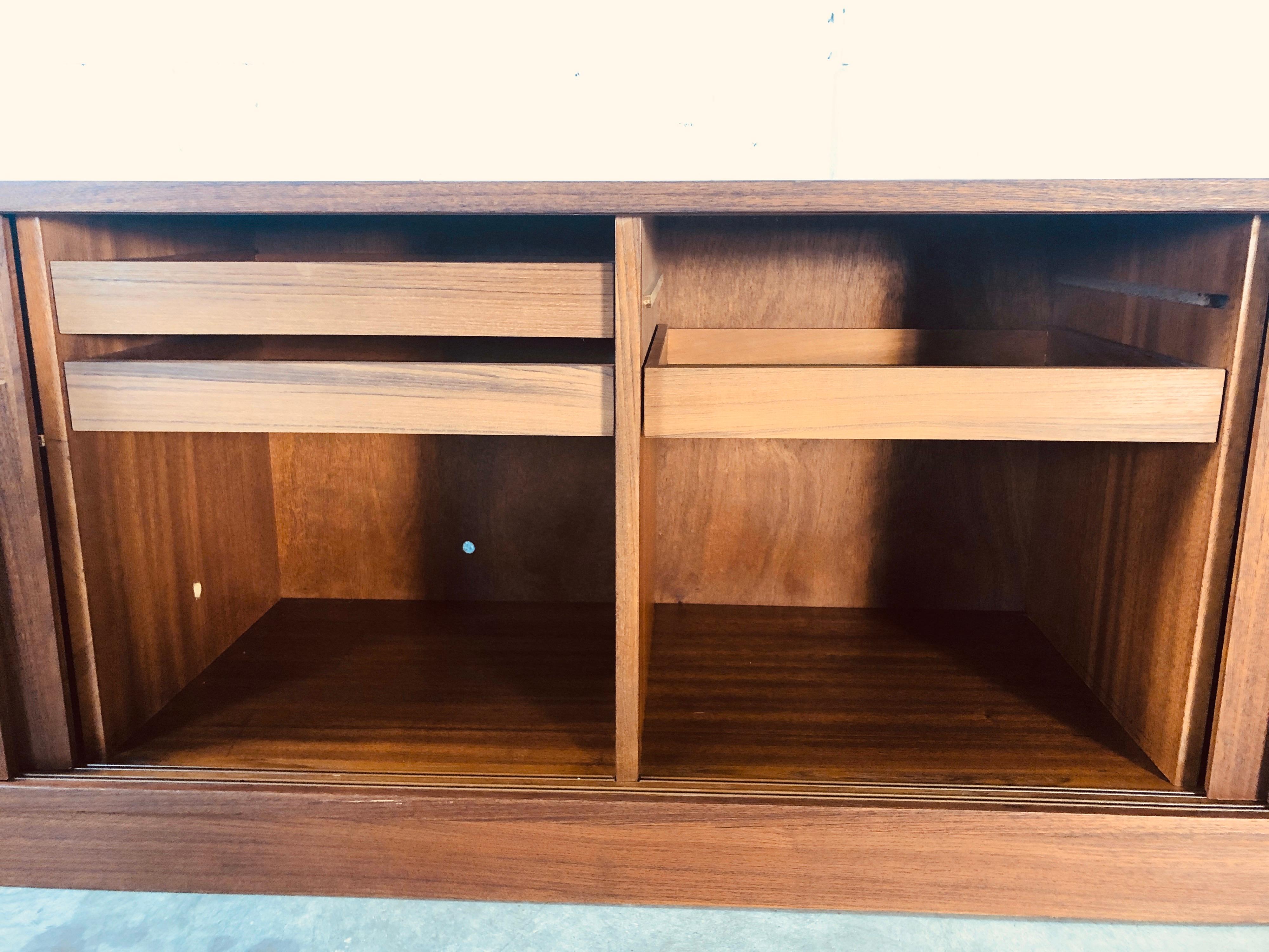 Danish Teak Low Slide Front Credenza For Sale 4