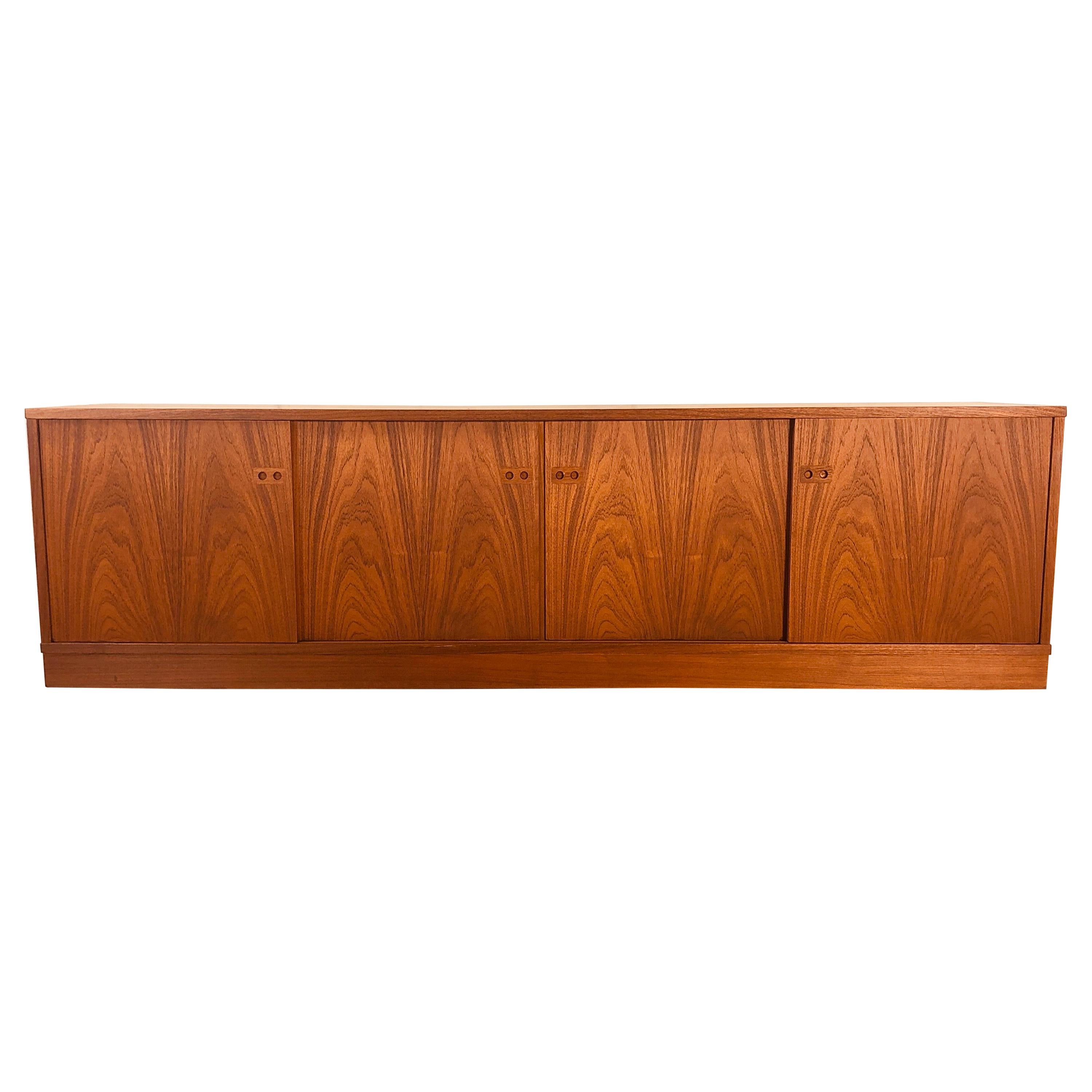 Danish Teak Low Slide Front Credenza For Sale