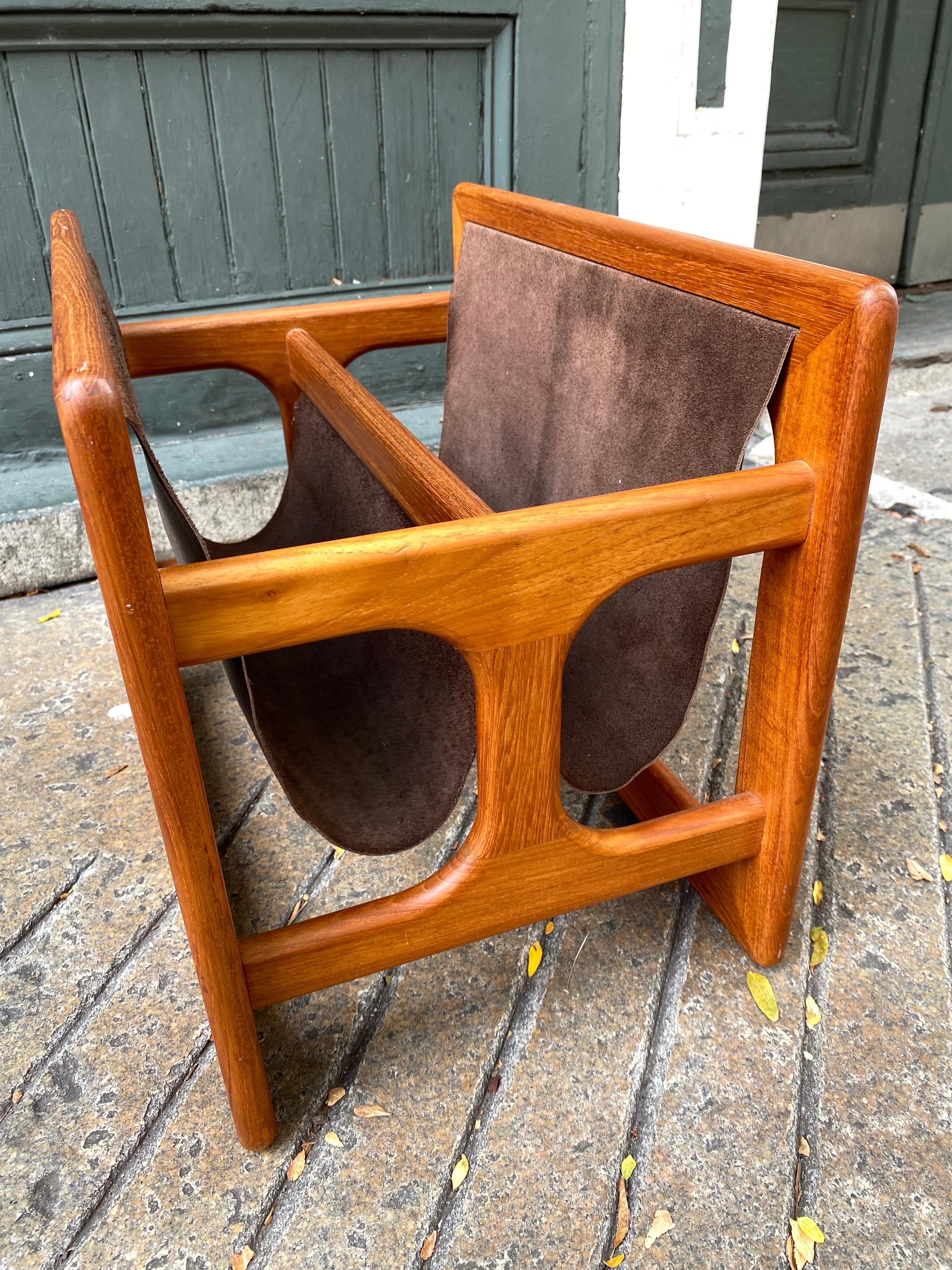 Leather Danish Teak Magazine Rack