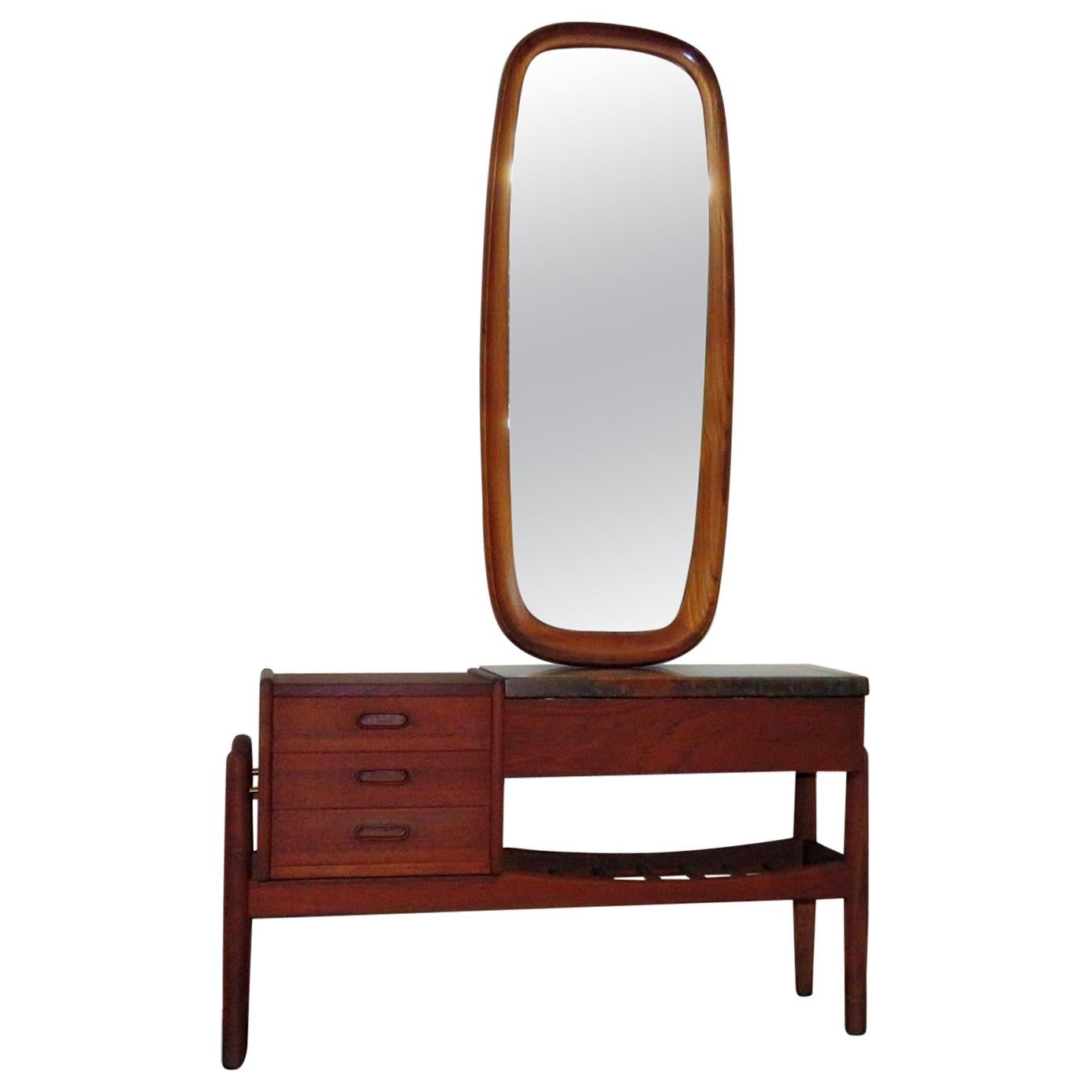 Danish Teak Marble Top Vanity with Mirror