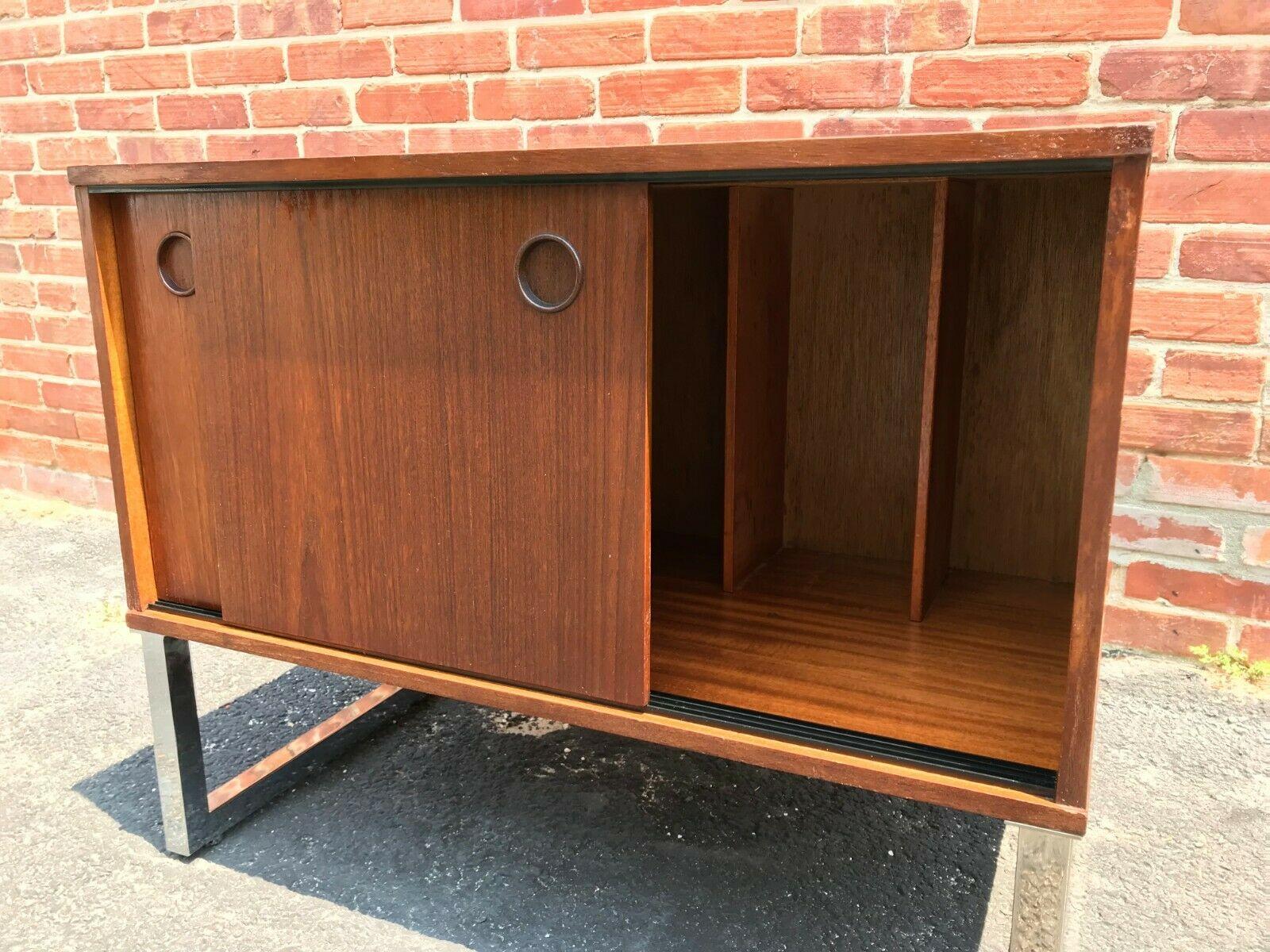 Mid-Century Modern Danish Teak MCM Micro Credenza Sideboard Record Cabinet, 1970s