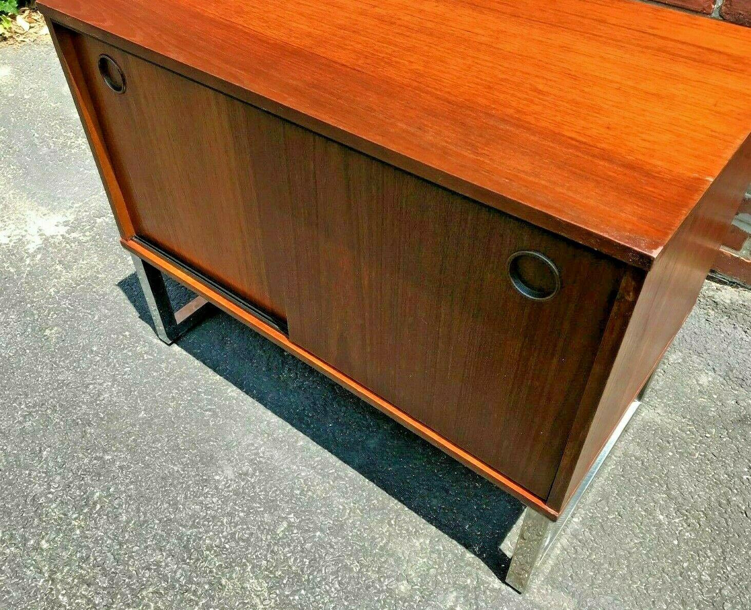 Veneer Danish Teak MCM Micro Credenza Sideboard Record Cabinet, 1970s