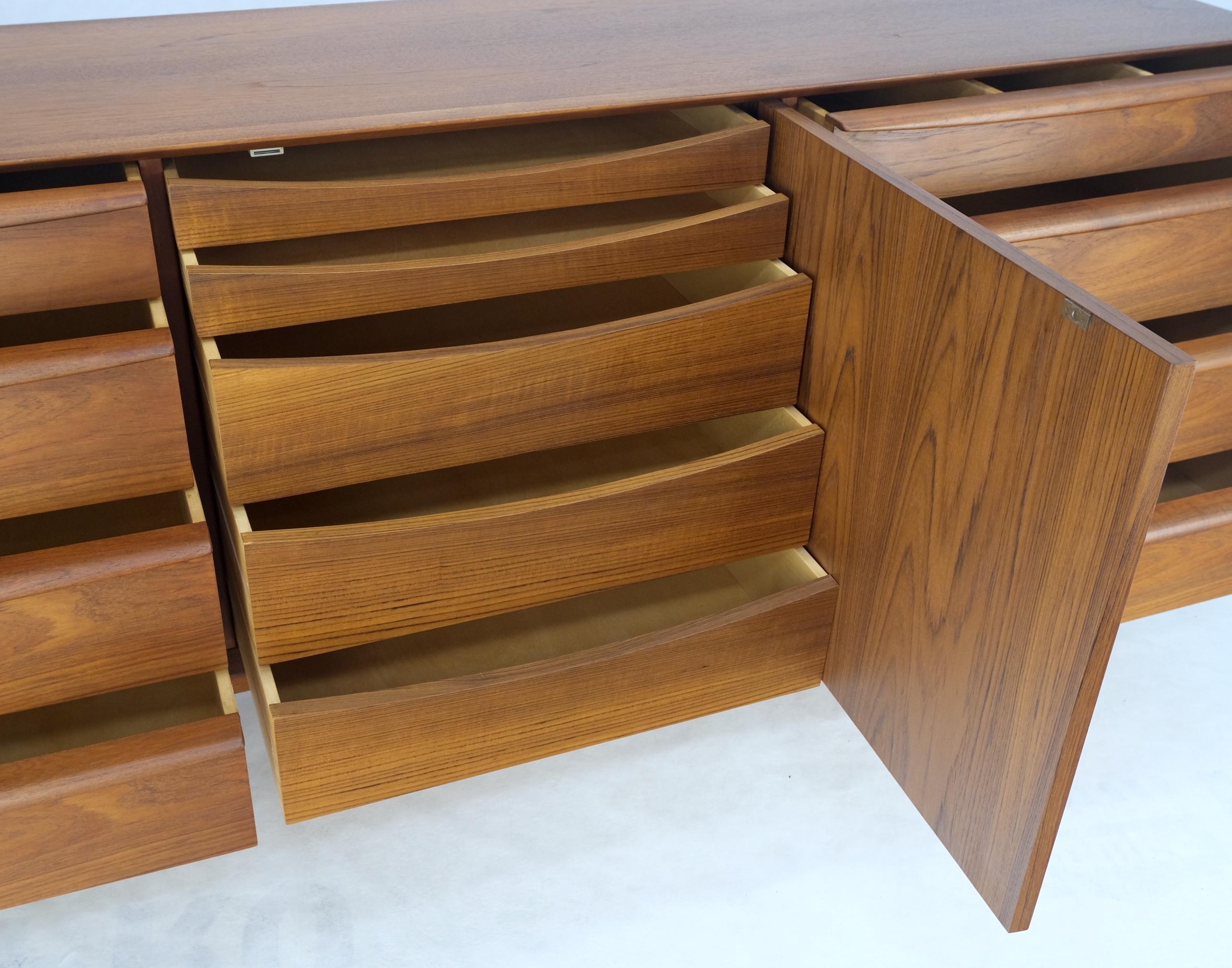 Lacquered Danish Teak Mid-Century Modern 13 Drawers Long Credenza Dresser Sideboard MINT! For Sale