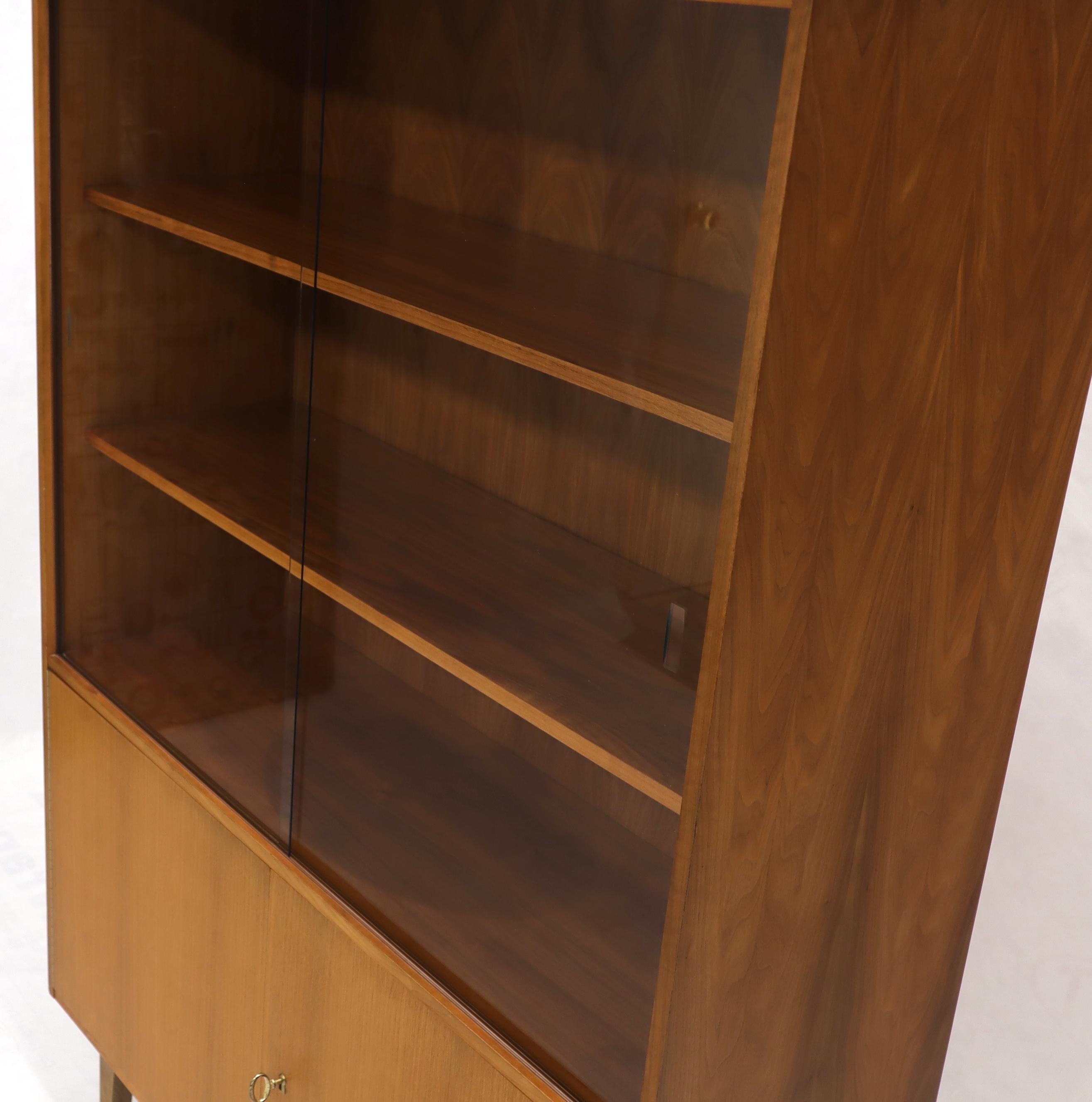 Danish teak Mid-Century Modern Bookcase Cabinet Credenza Hutch Two Glass Doors In Good Condition For Sale In Rockaway, NJ