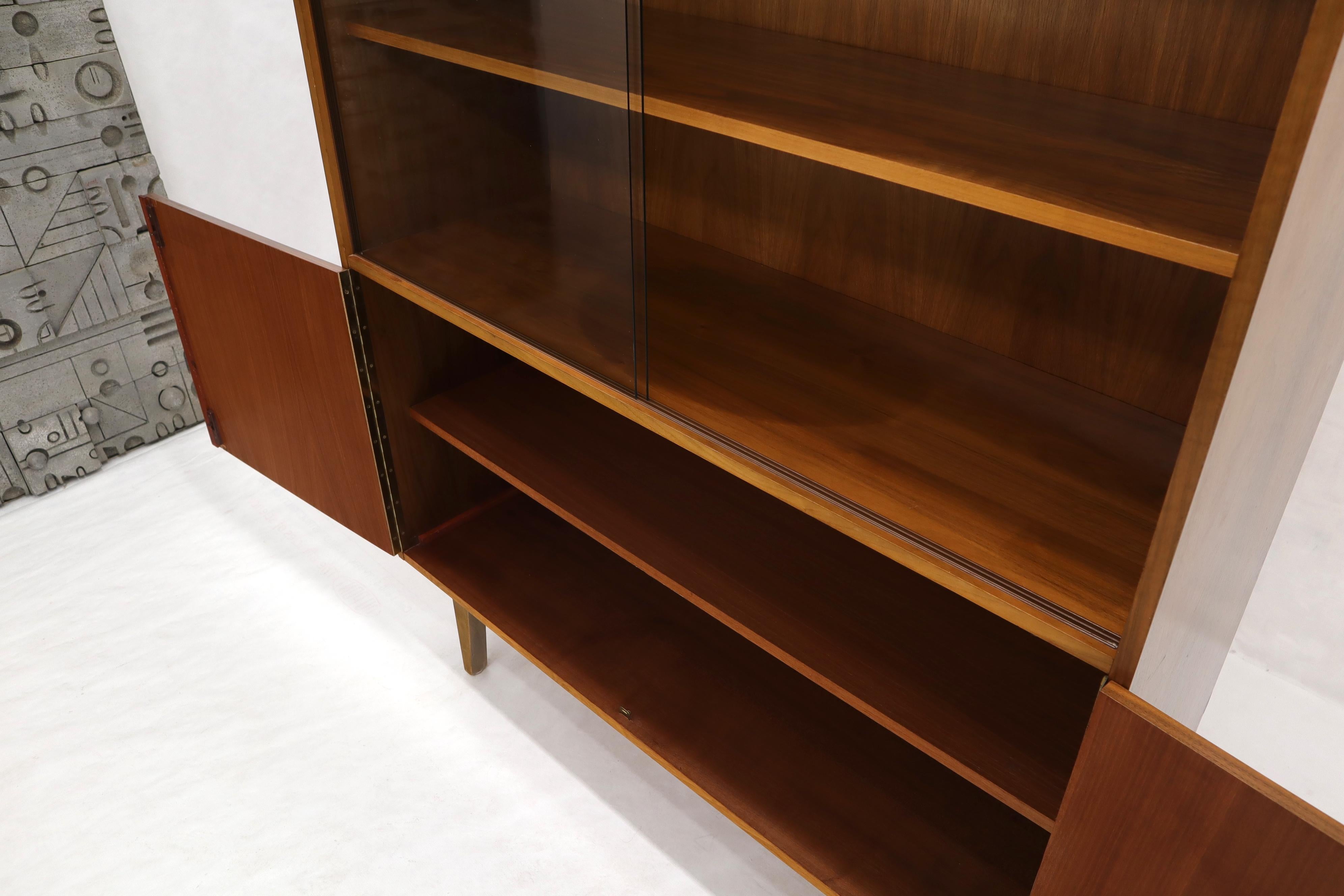 Teak Danish teak Mid-Century Modern Bookcase Cabinet Credenza Hutch Two Glass Doors For Sale