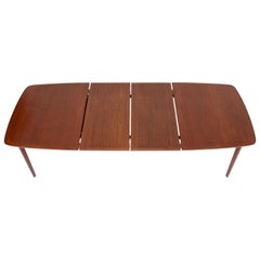 Vintage Danish Teak Mid-Century Modern Dining Banquet Table Self Storing Folding Leafs