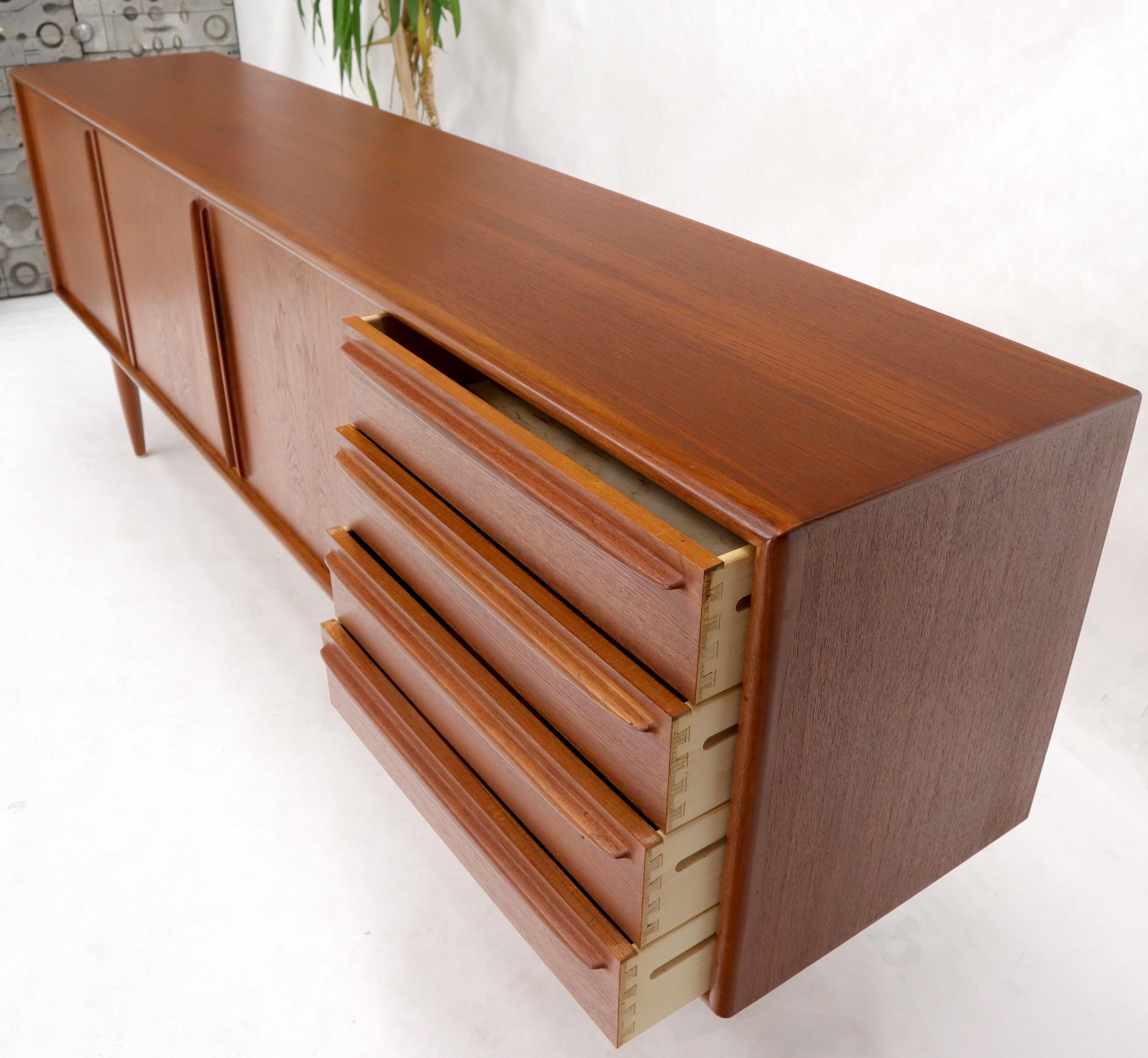 Danish Teak Mid-Century Modern Extra Long 4 Sections Credenza 2