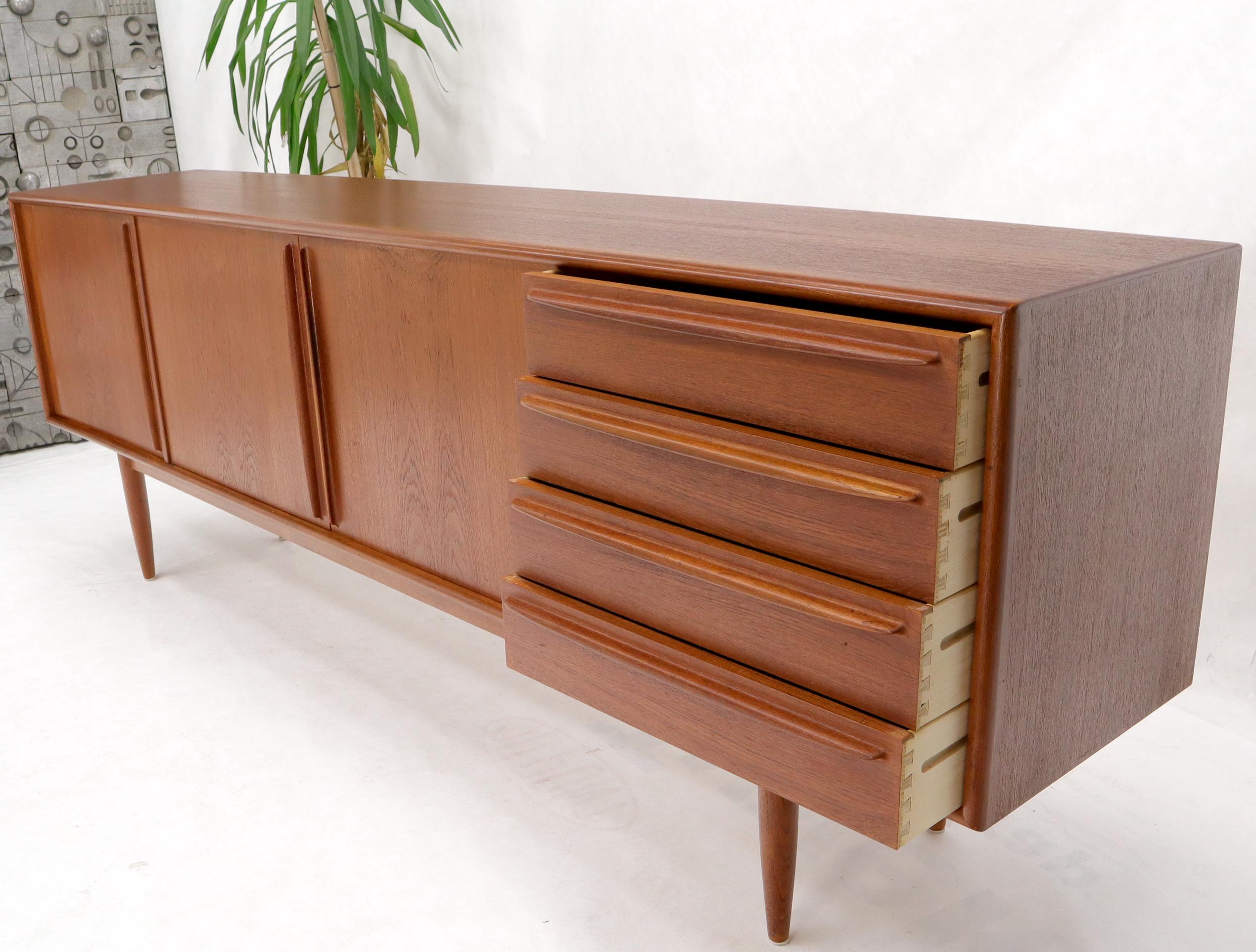 Danish Teak Mid-Century Modern Extra Long 4 Sections Credenza 1