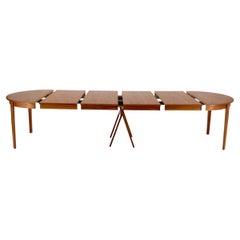 Danish Teak Mid Century Modern Round Dining Banquet Conference Table 4 Leaf MINT