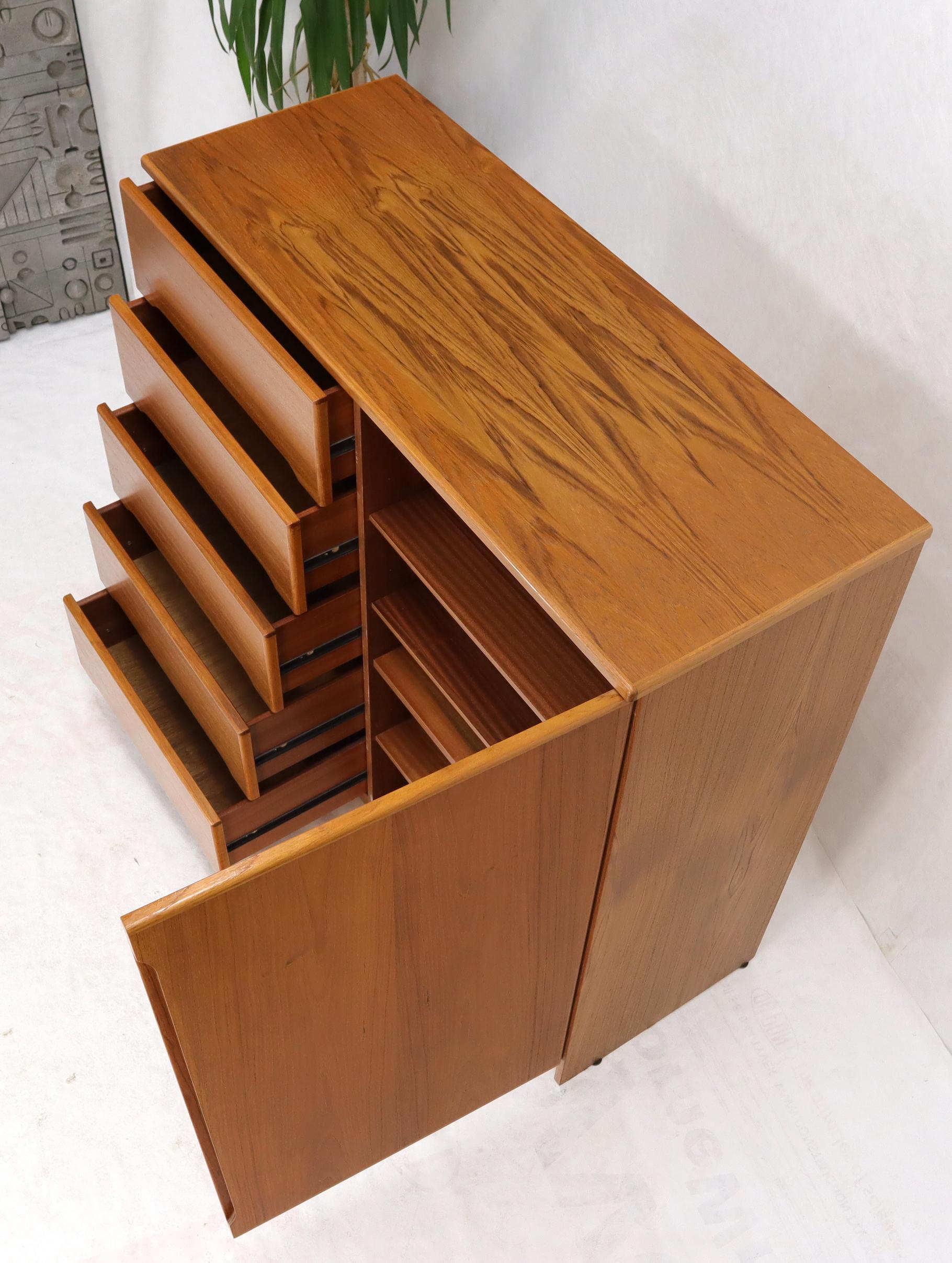 Lacquered Danish Teak Mid-Century Modern Side by Side Chest of 5 Drawers Door Compartment For Sale