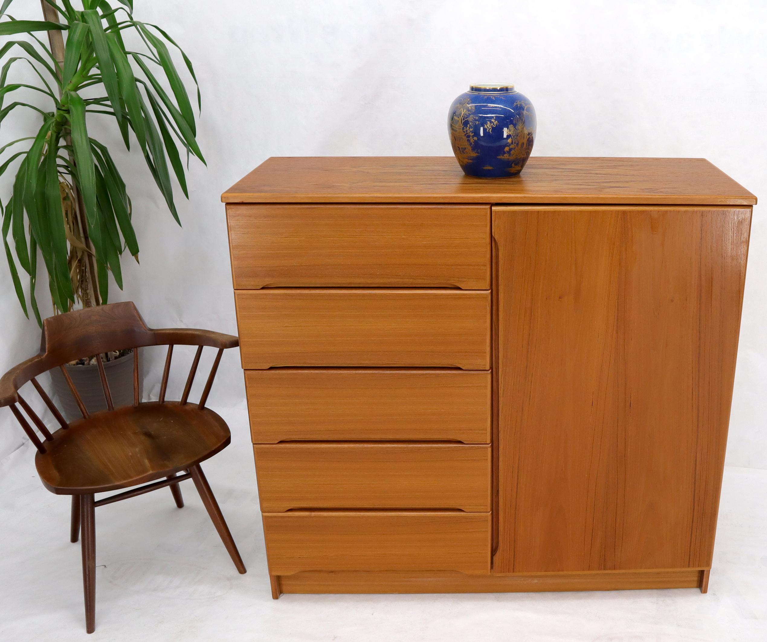 20th Century Danish Teak Mid-Century Modern Side by Side Chest of 5 Drawers Door Compartment For Sale
