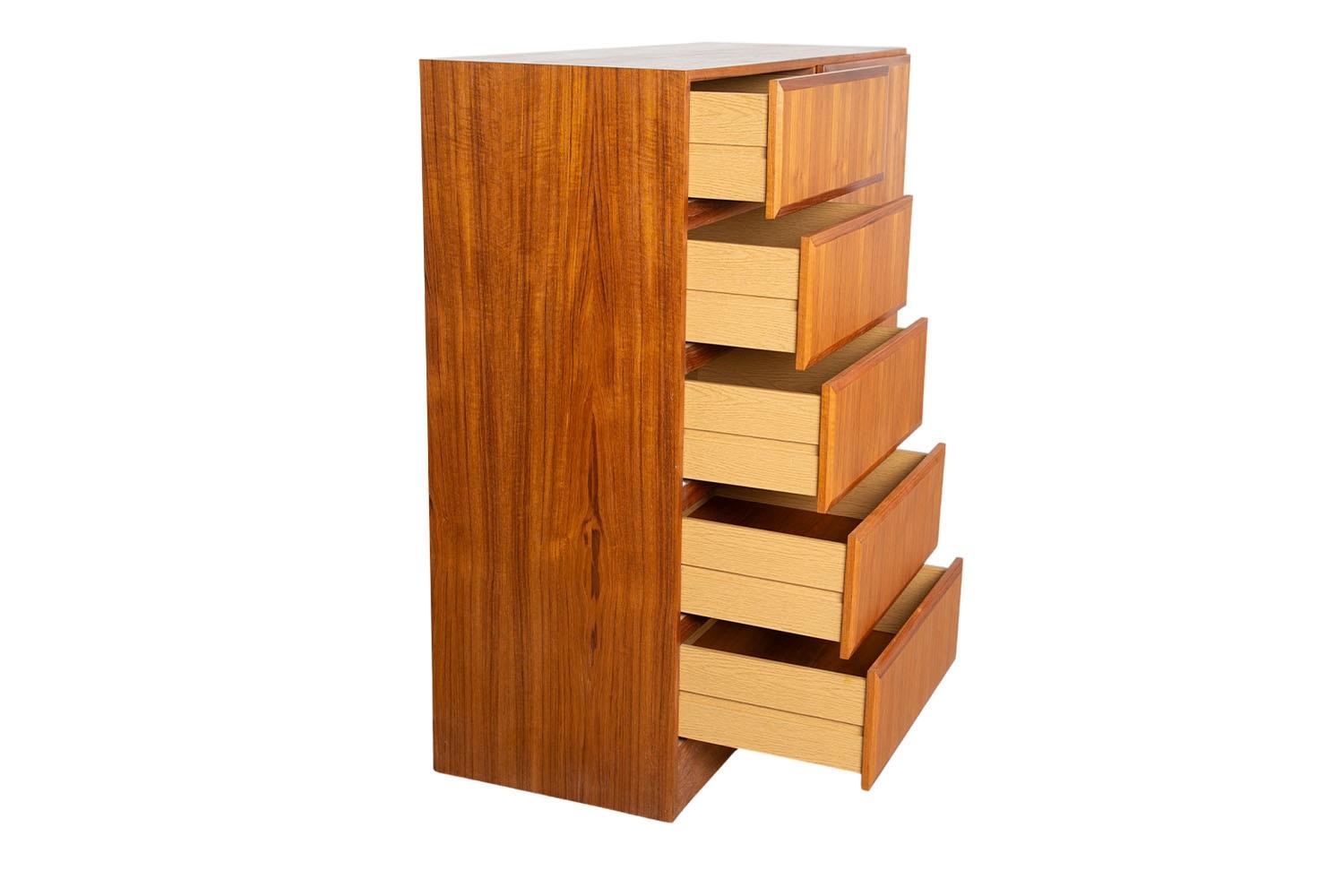 Danish Teak Mid-Century Tall Dresser Gentleman’s Chest Wardrobe In Fair Condition In Baltimore, MD