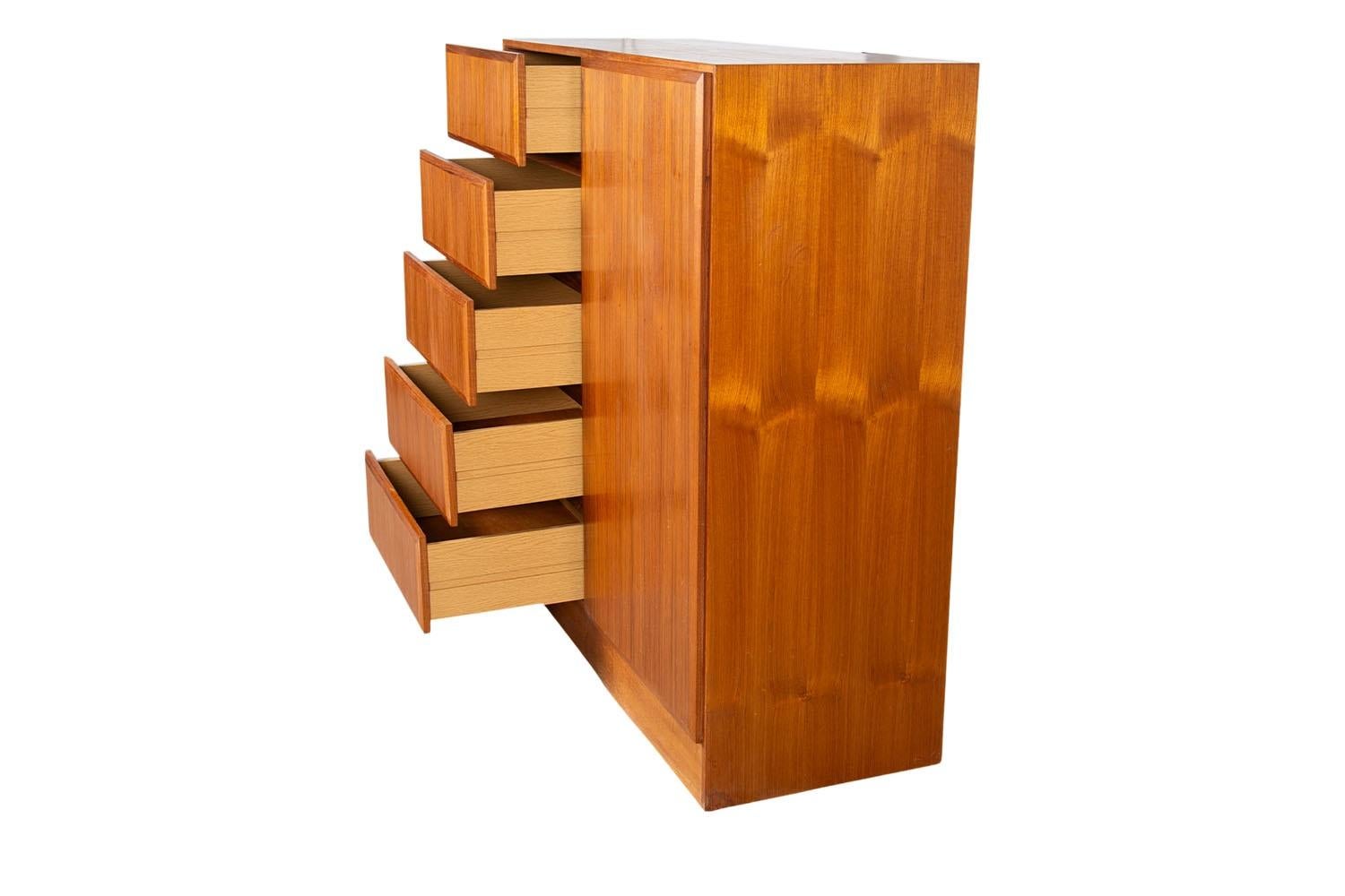 Danish Teak Mid-Century Tall Dresser Gentleman’s Chest Wardrobe 1