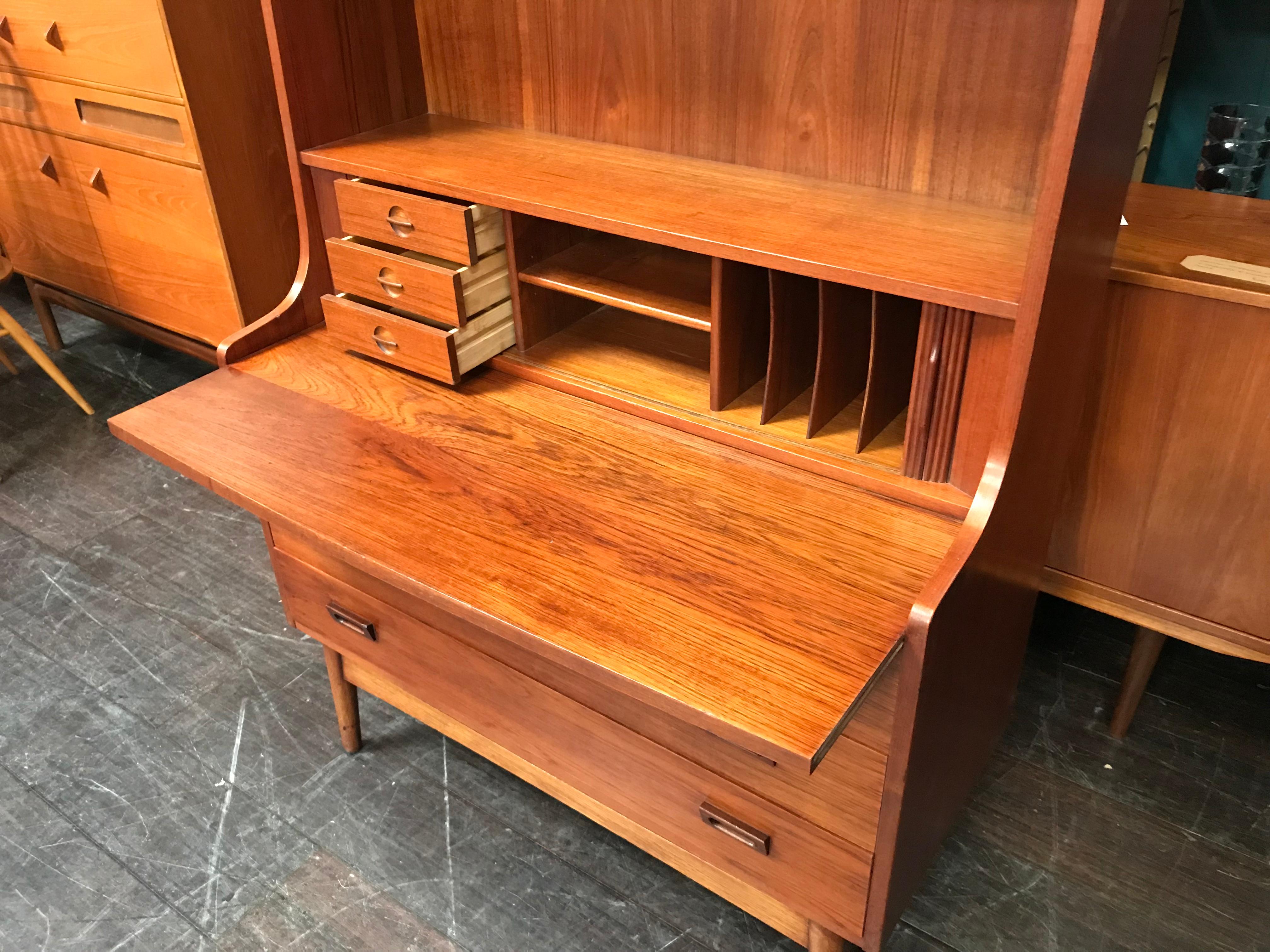 Danish Teak Midcentury Secretaire Desk Bookcase by Johannes Sorth for Bornholm For Sale 5