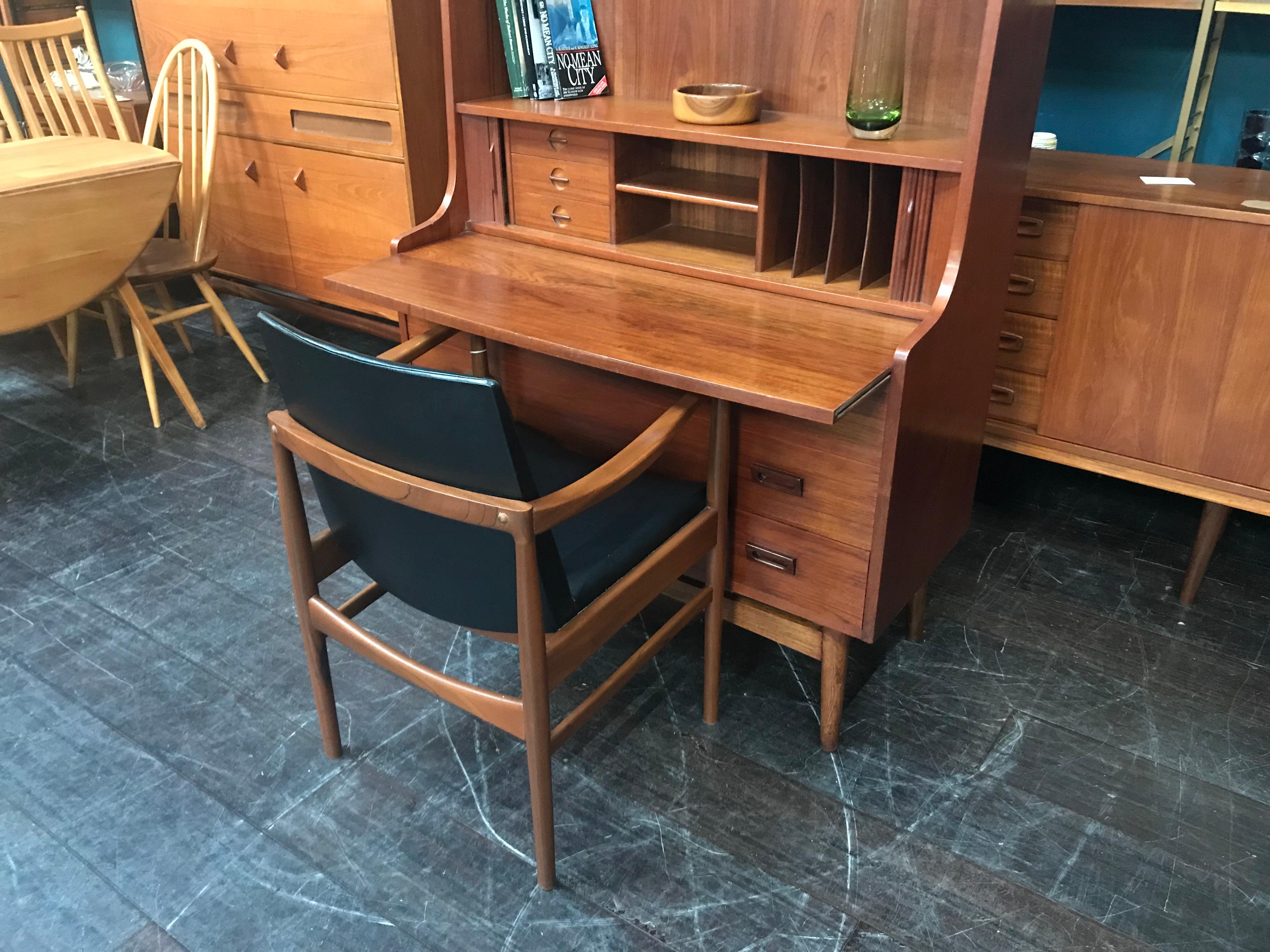 Danish Teak Midcentury Secretaire Desk Bookcase by Johannes Sorth for Bornholm For Sale 1