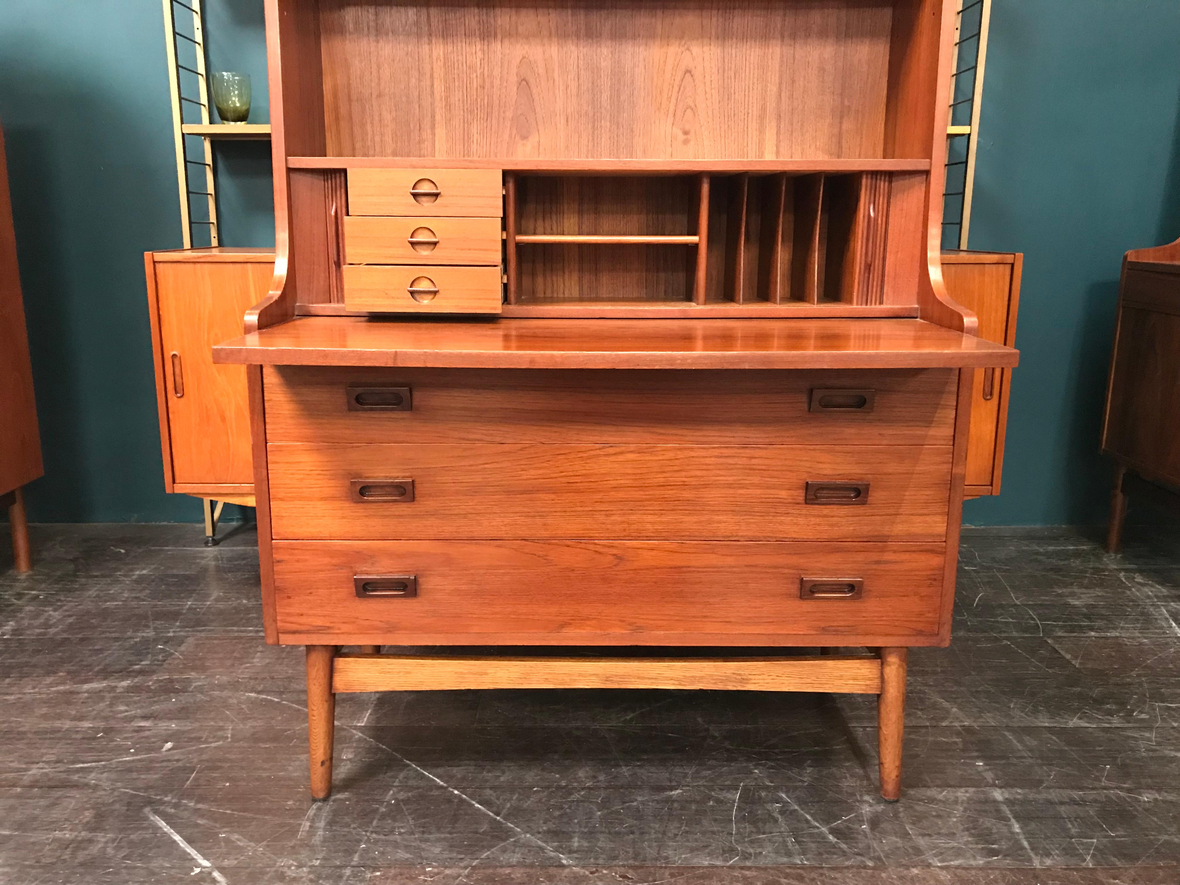 Danish Teak Midcentury Secretaire Desk Bookcase by Johannes Sorth for Bornholm For Sale 4