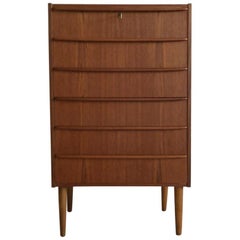 Danish Teak Midcentury Tallboy Chest of Drawers with Key