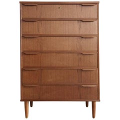 Vintage Danish Teak Midcentury Tallboy Chest of Drawers with Peg Legs
